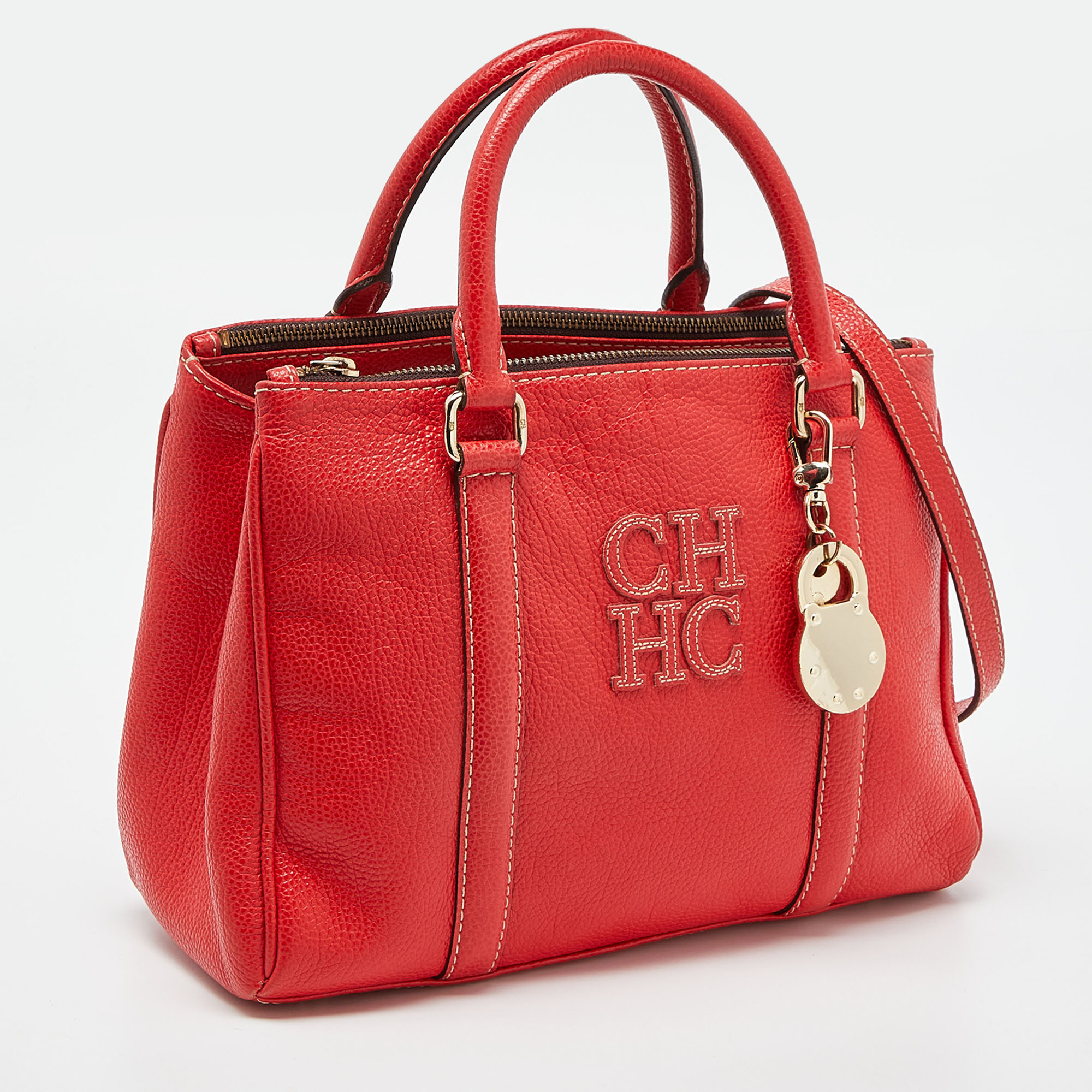 CH Carolina Herrera Red Pebbled Leather Matteo Tote