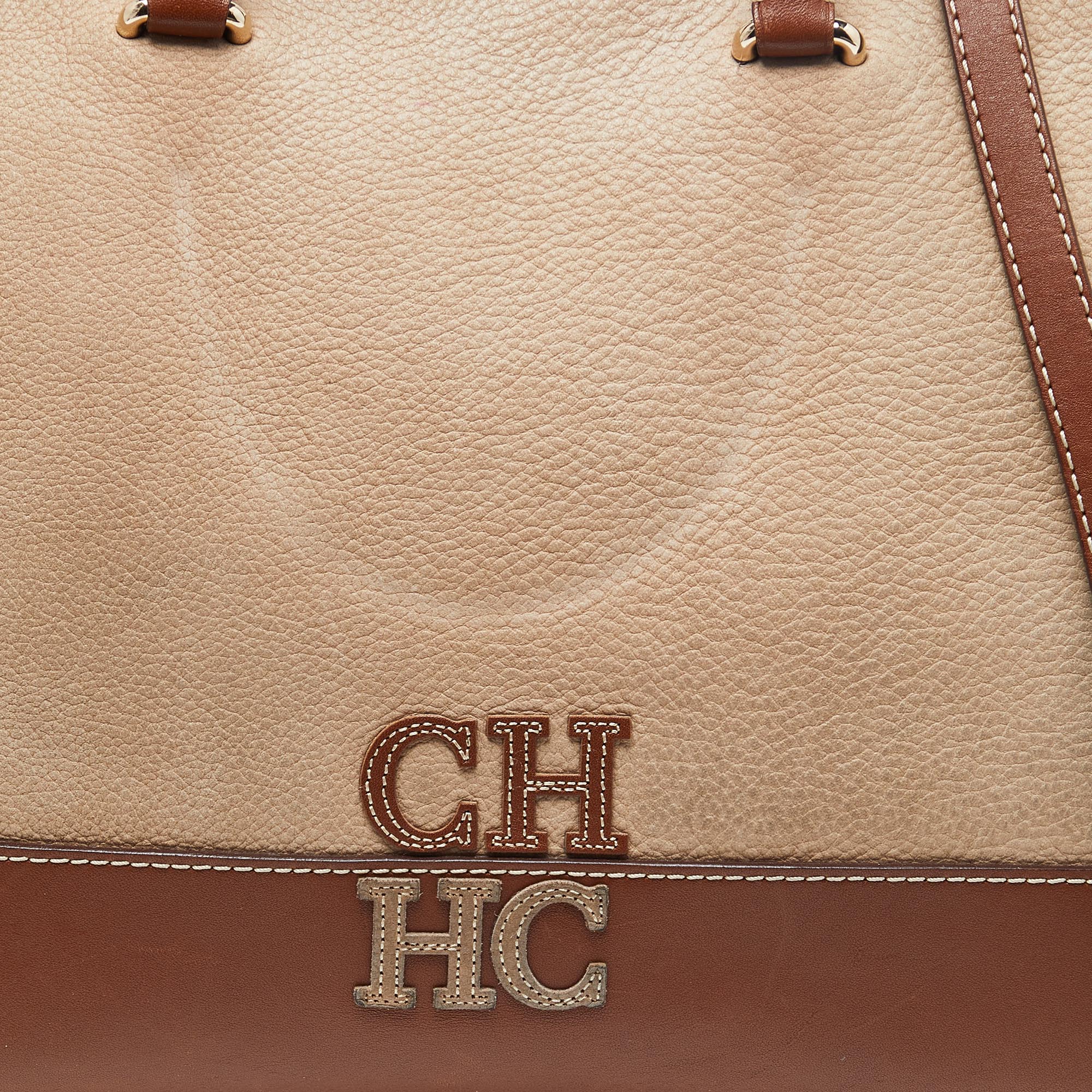 CH Carolina Herrera Beige/Brown Pebbled Leather Satchel