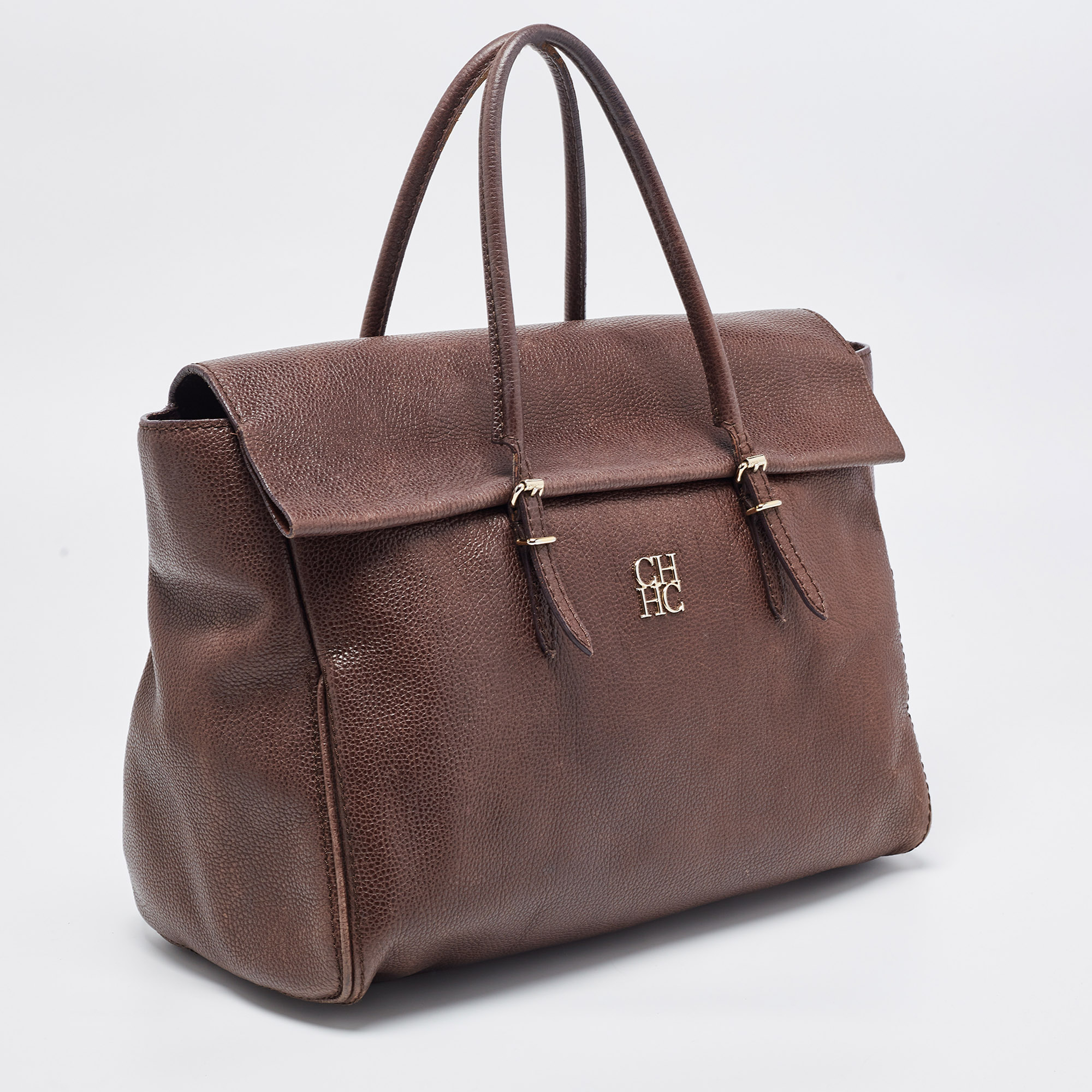 Carolina Herrera Brown Leather Minuetto Flap Top Handle Bag