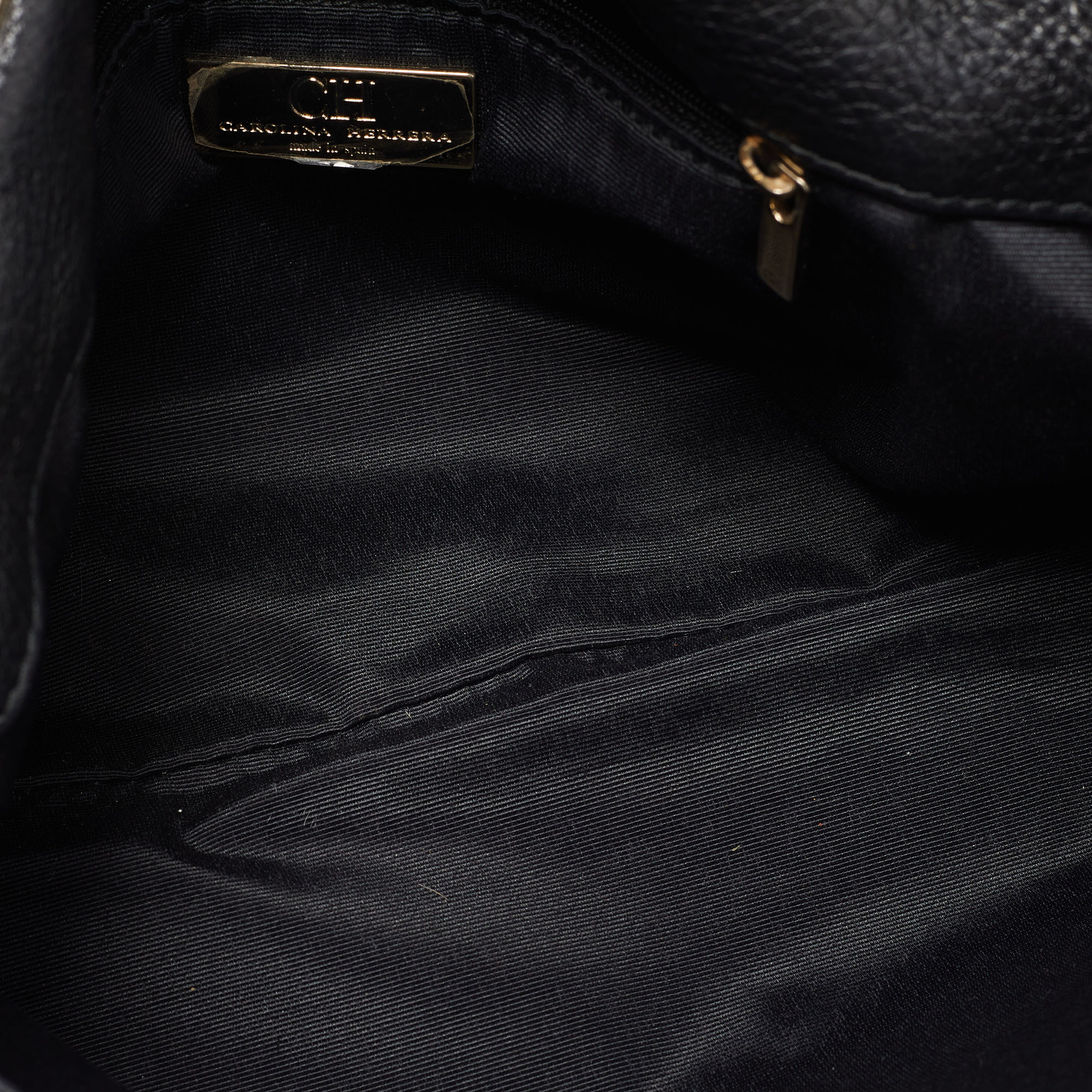 CH Carolina Herrera Black Monogram Embossed Leather Audrey Flap Shoulder Bag