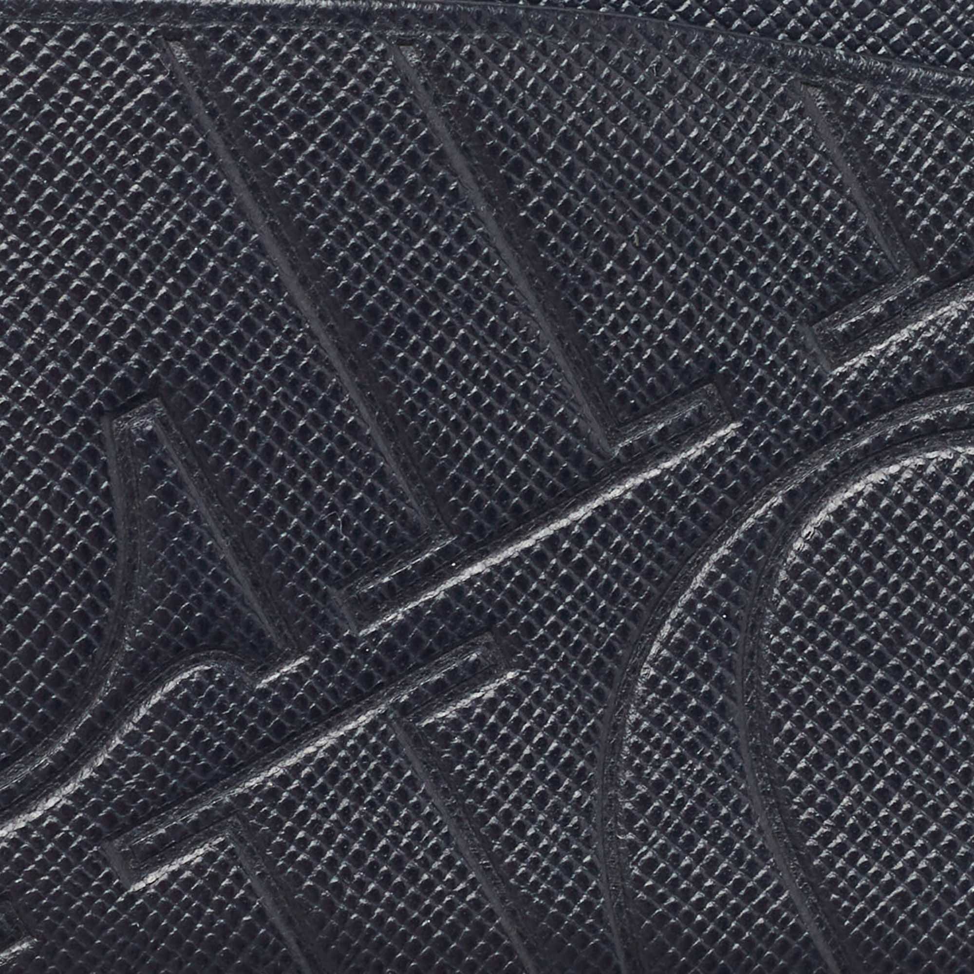 CH Carolina Herrera Dark Blue Monogram Embossed Leather Card Holder