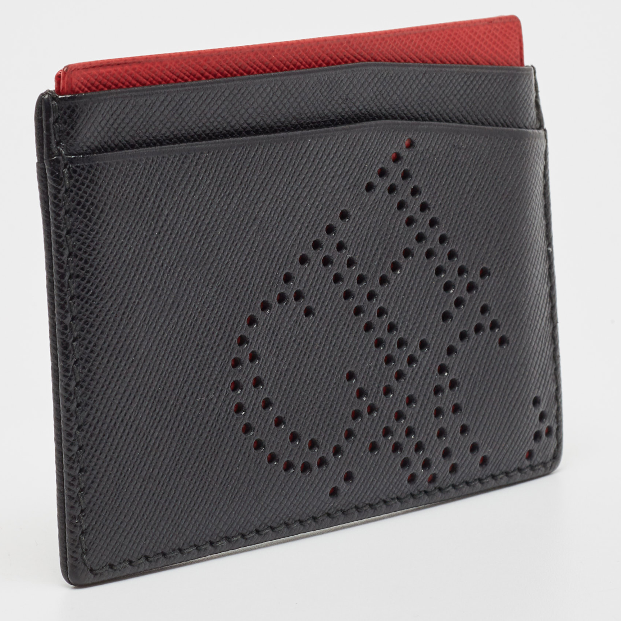 CH Carolina Herrera Black/Red Monogram Perforated Leather Card Holder