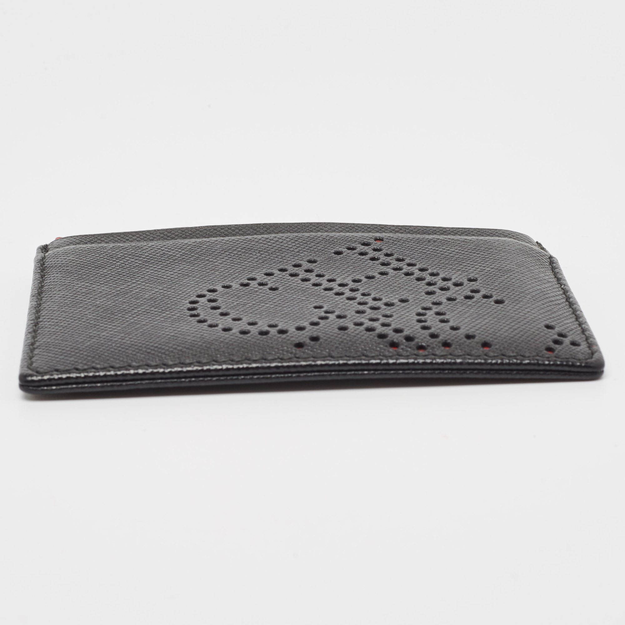 CH Carolina Herrera Black/Red Monogram Perforated Leather Card Holder