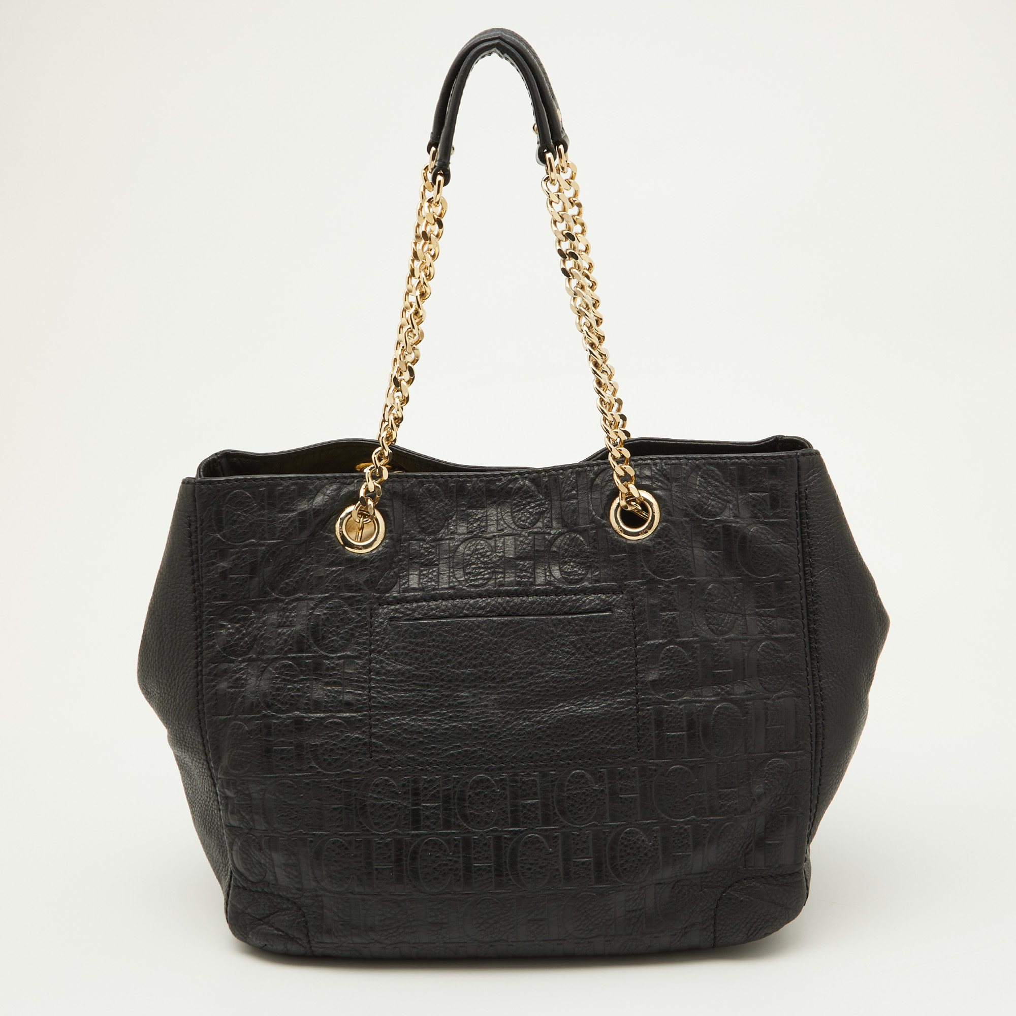CH Carolina Herrera Black Embossed Leather Bow Shoulder Bag