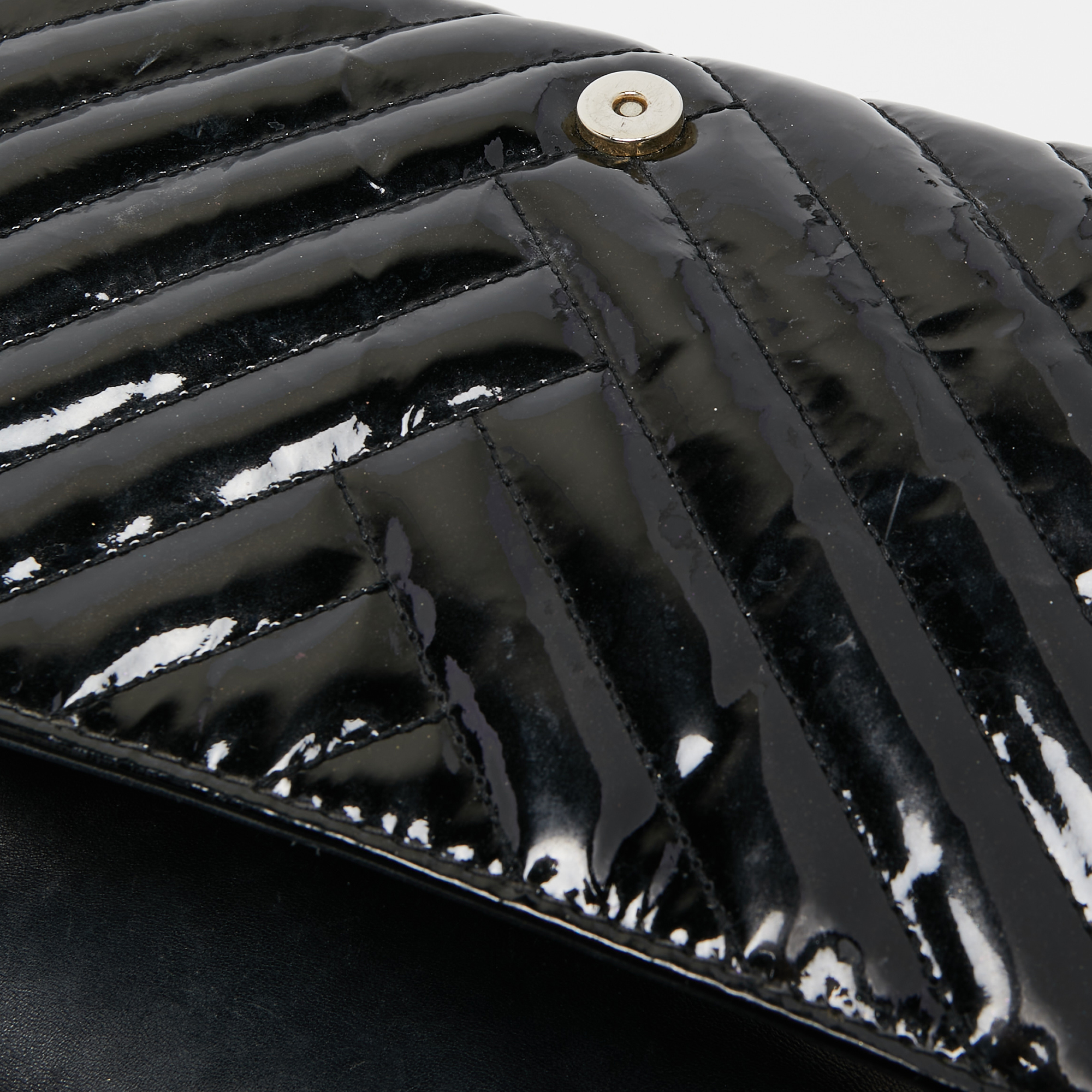 CH Carolina Herrera Black Quilted Patent Leather Flap Shoulder Bag