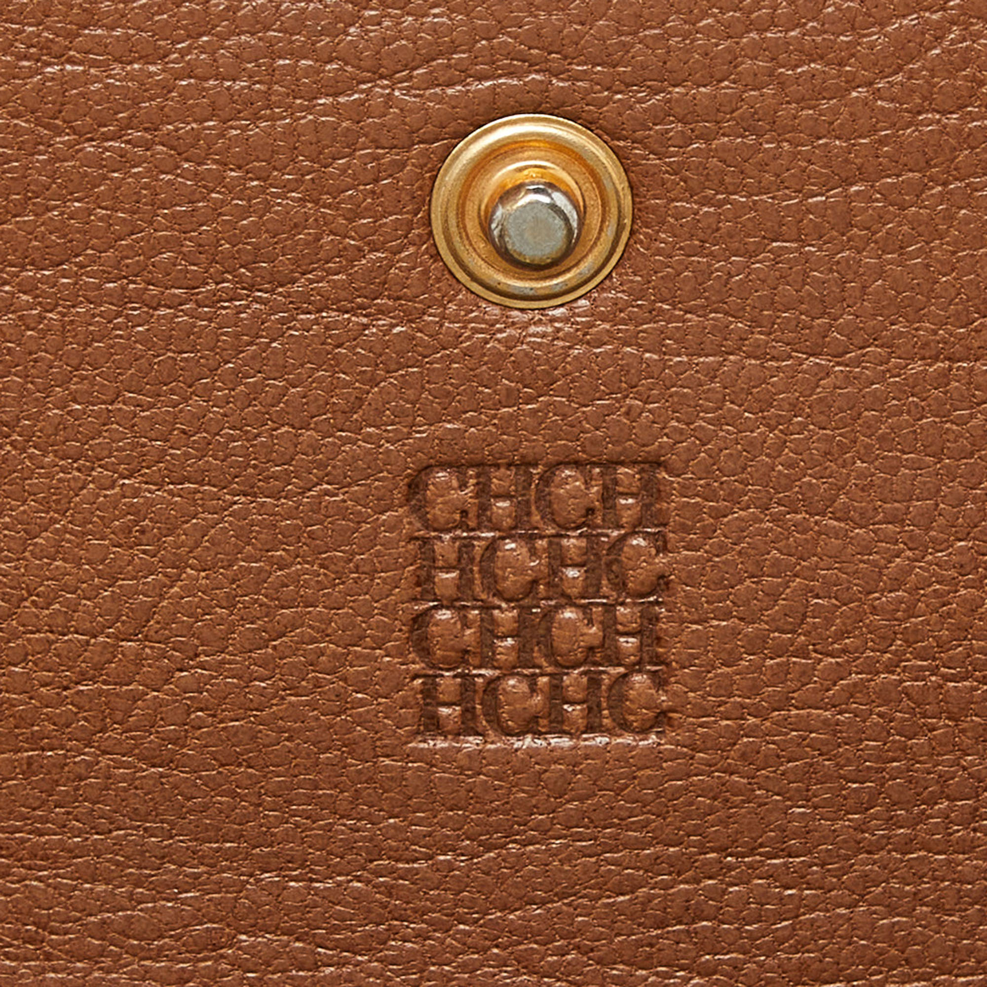 CH Carolina Herrera Brown Leather Monogram Continental Wallet