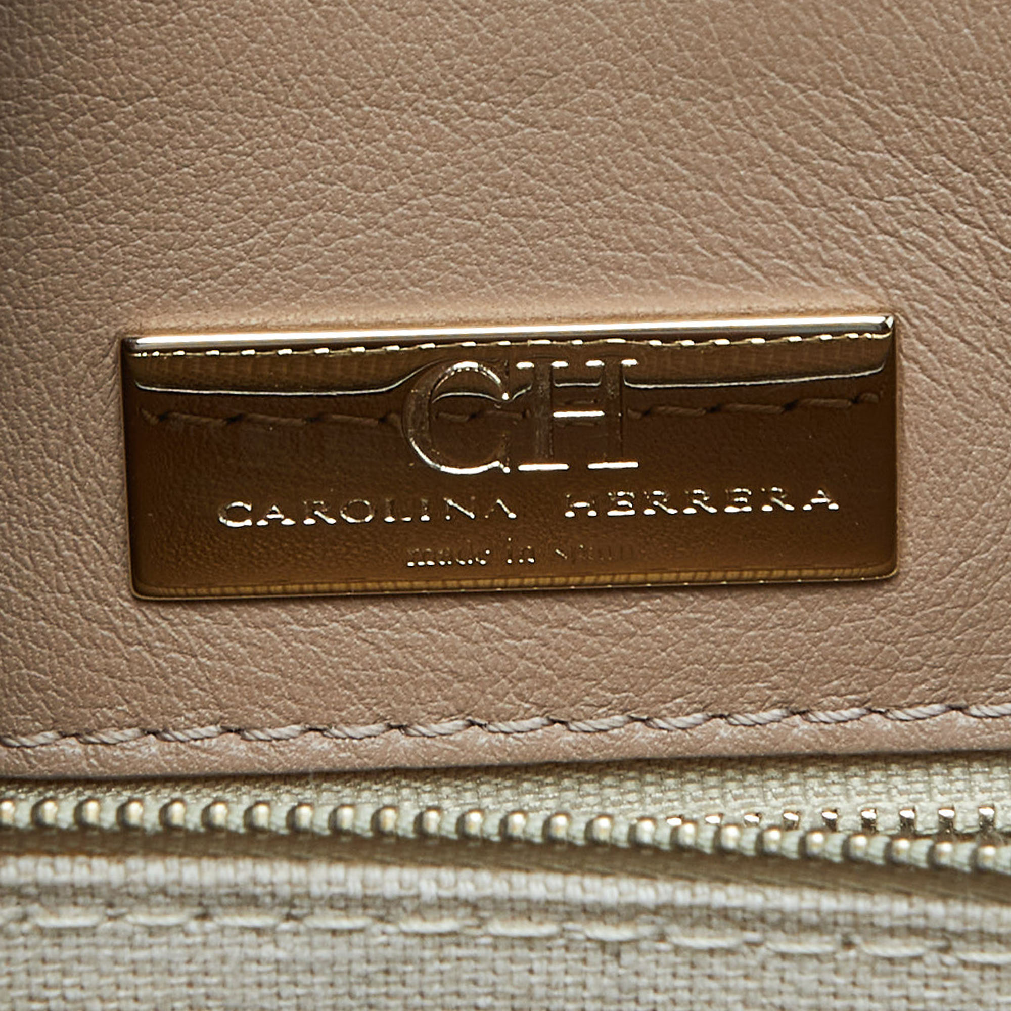 CH Carolina Herrera Two Tone Beige Leather Top Handle Bag