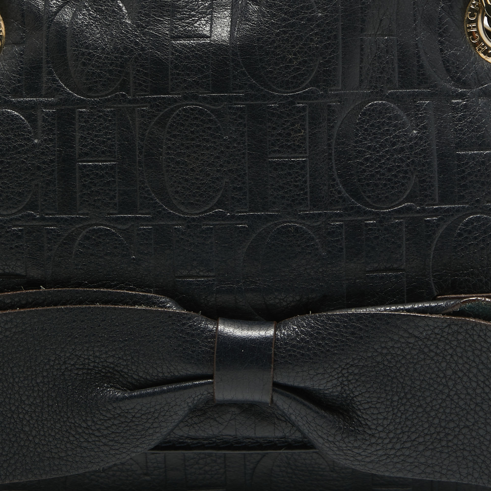 CH Carolina Herrera Midnight Blue Monogram Leather Audrey Shoulder Bag
