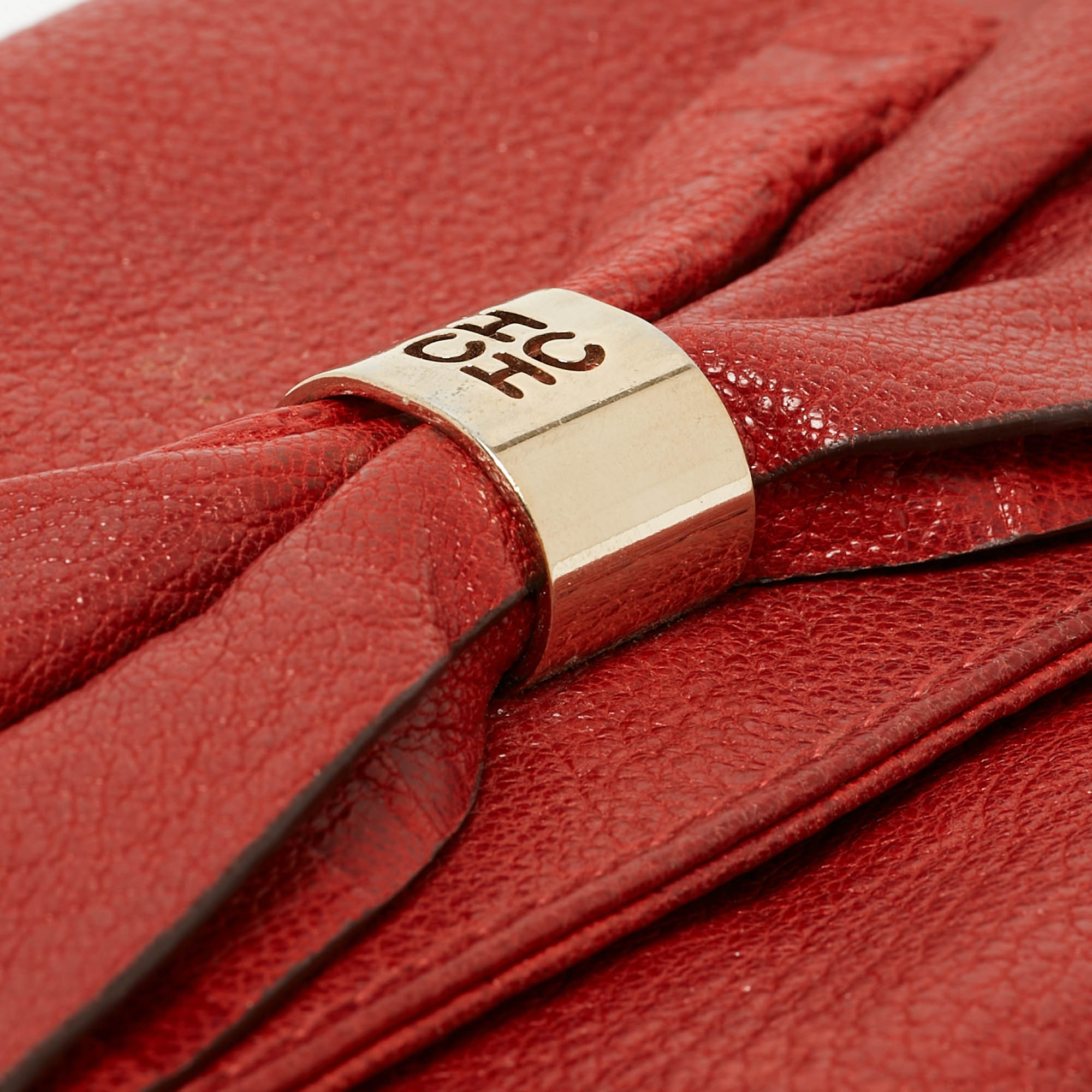 CH Carolina Herrera Red Monogram Leather Bow Chain Clutch