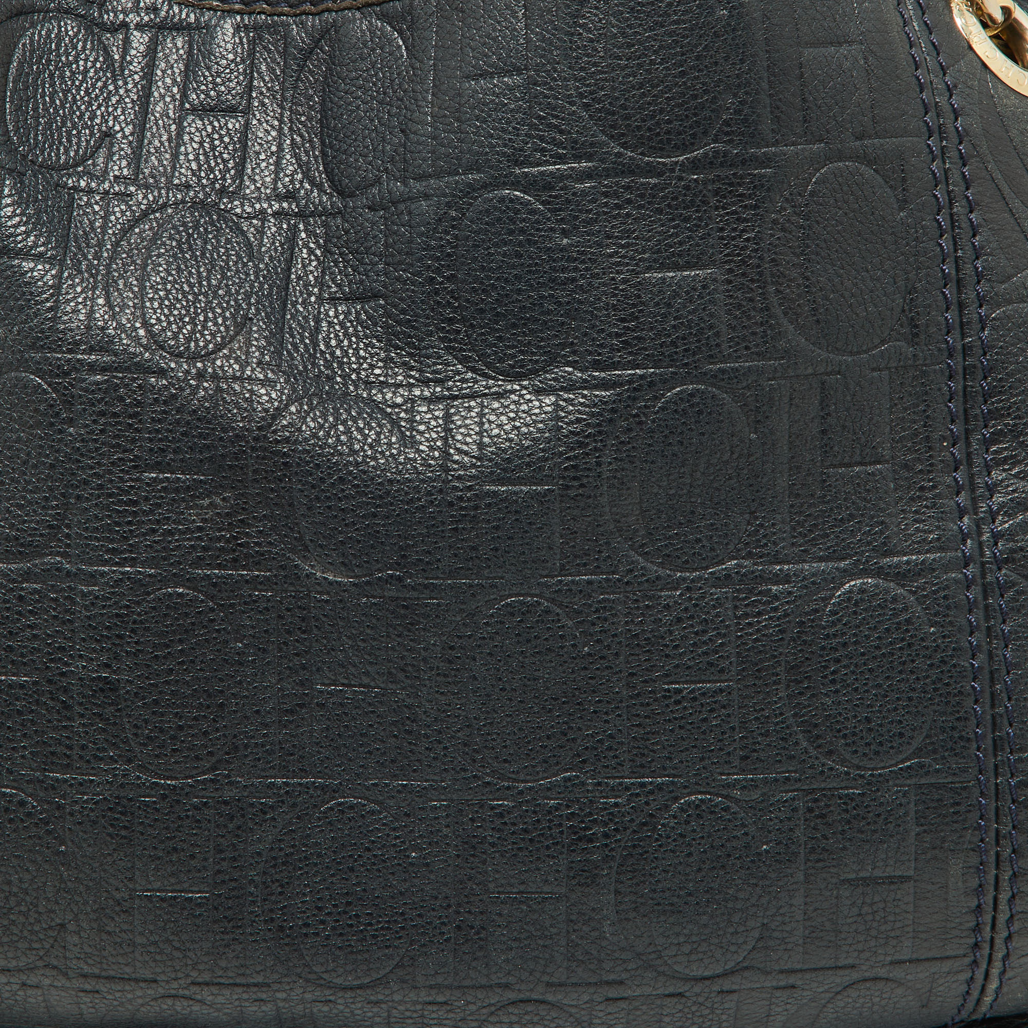 CH Carolina Herrera Blue Monogram Embossed Leather Chain Hobo