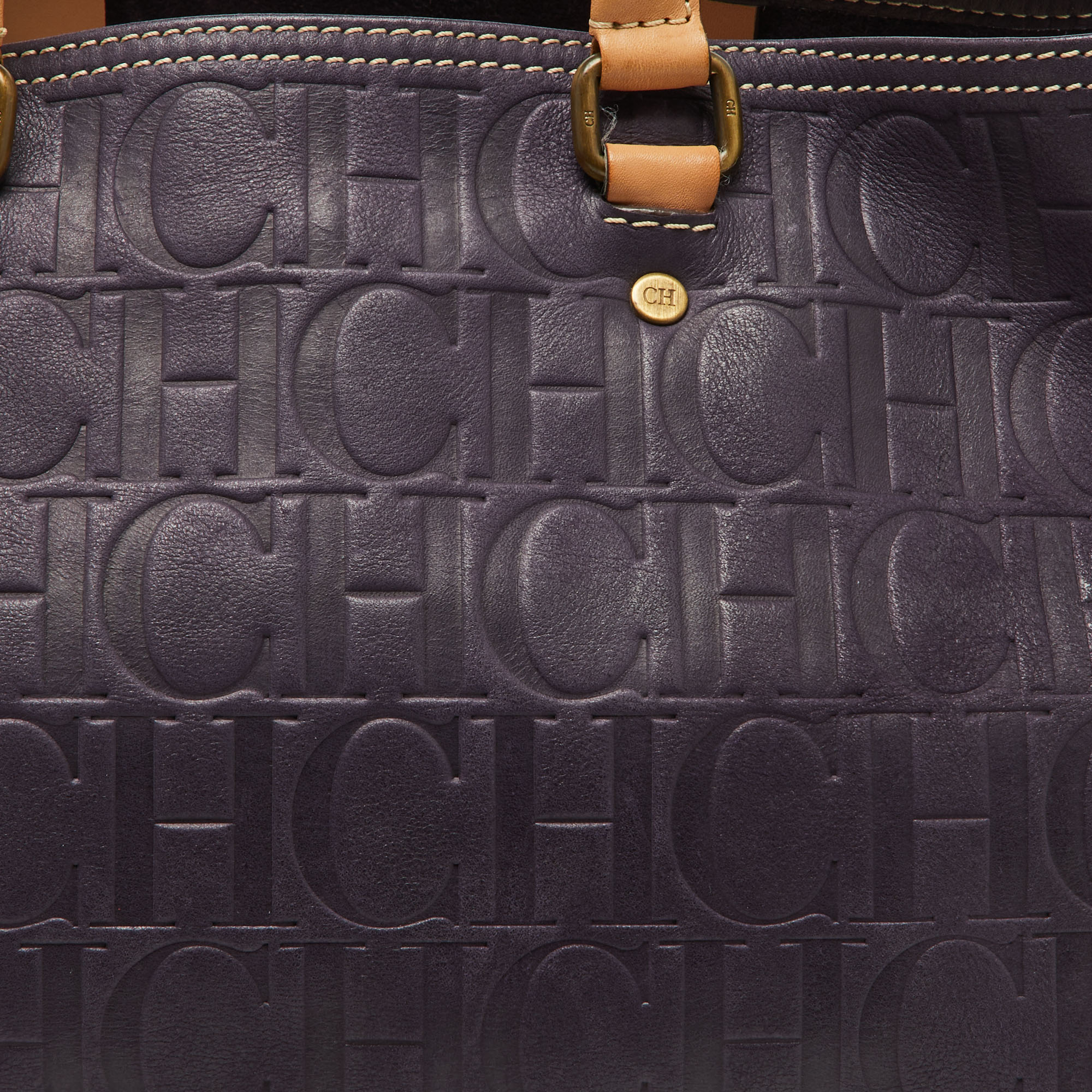 CH Carolina Herrera Purple/Beige Monogram Leather Andy Shopper Tote