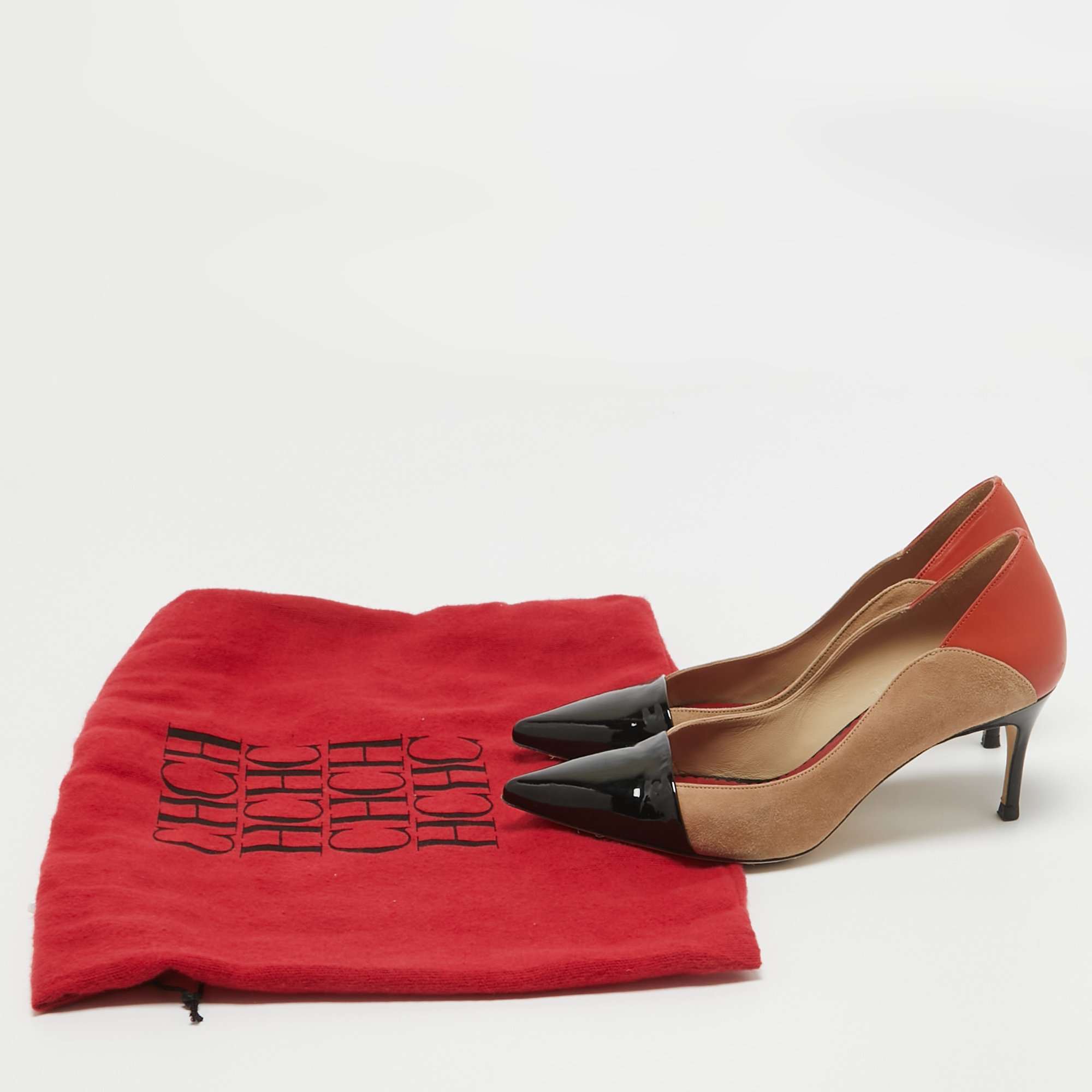 CH Carolina Herrera Tricolor Suede And Leather Pointed Toe Pumps Size 36