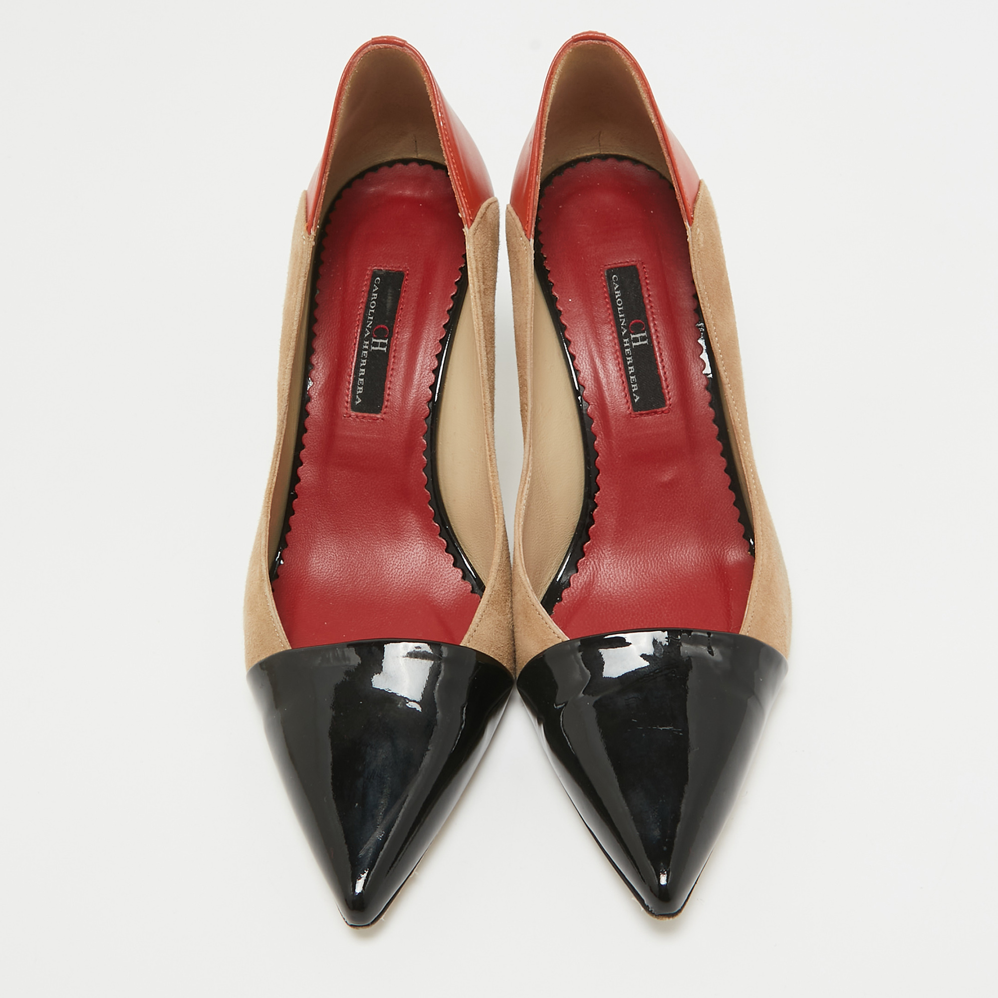 CH Carolina Herrera Tricolor Suede And Leather Pointed Toe Pumps Size 36