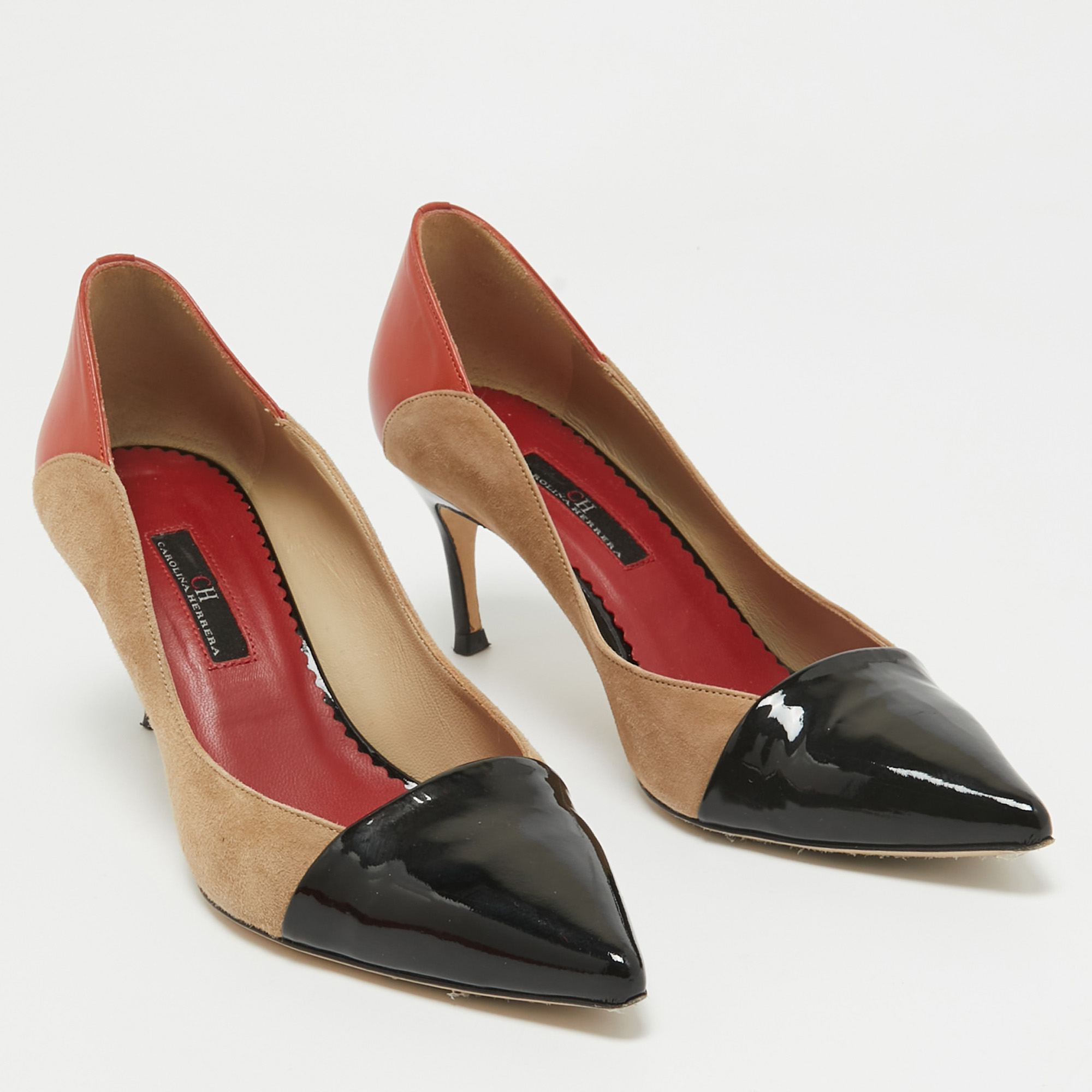 CH Carolina Herrera Tricolor Suede And Leather Pointed Toe Pumps Size 36