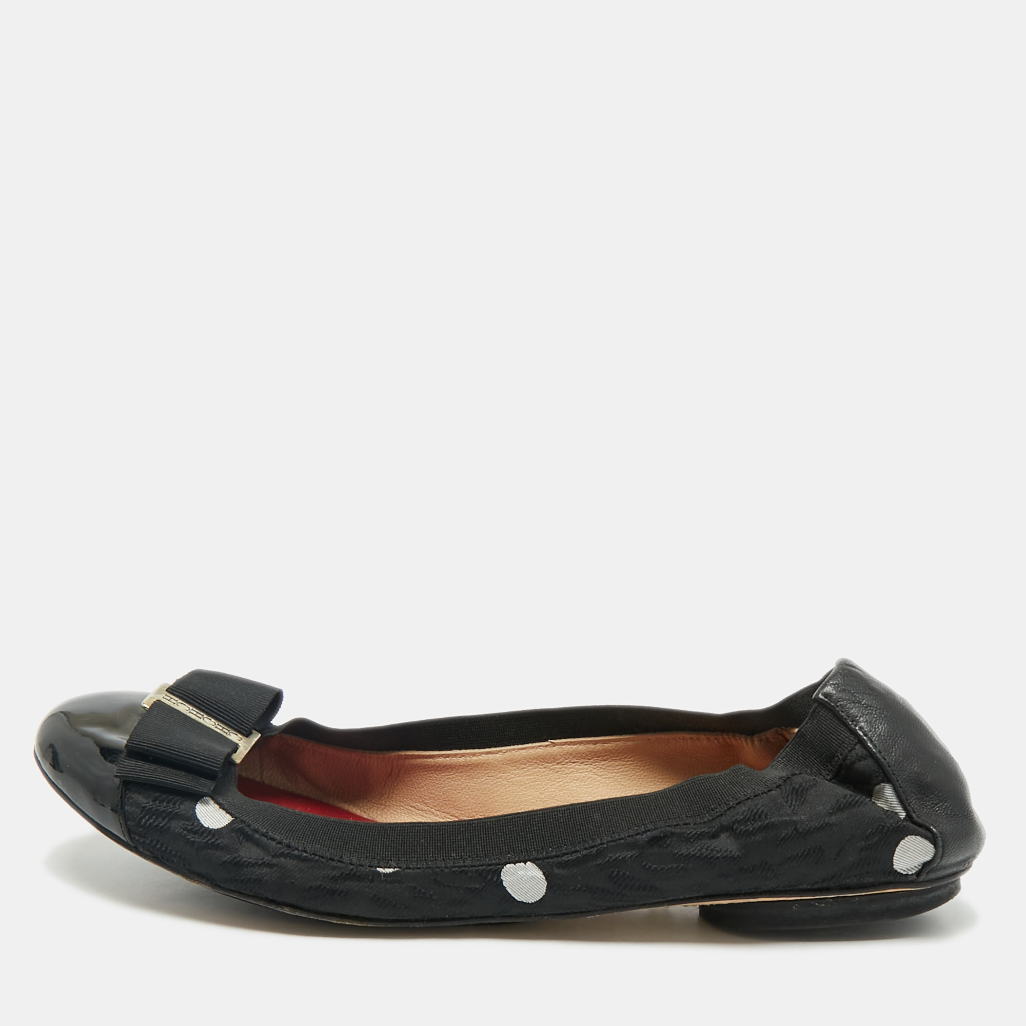 CH Carolina Herrera Black Leather And Patent Leather Bow Scrunch Ballet Flats Size 39 - CH Carolina Herrera - Modalova