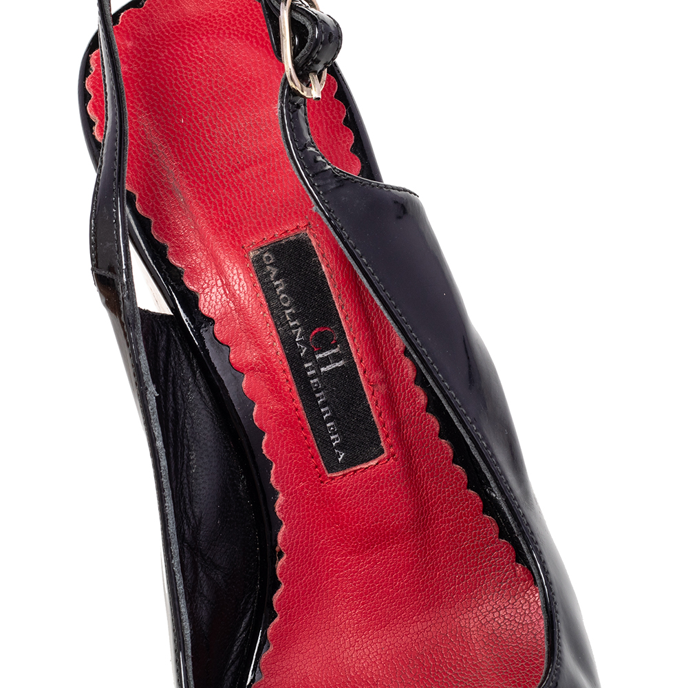 CH Carolina Herrera Black Leather Bow Wedge Sandals Size 37