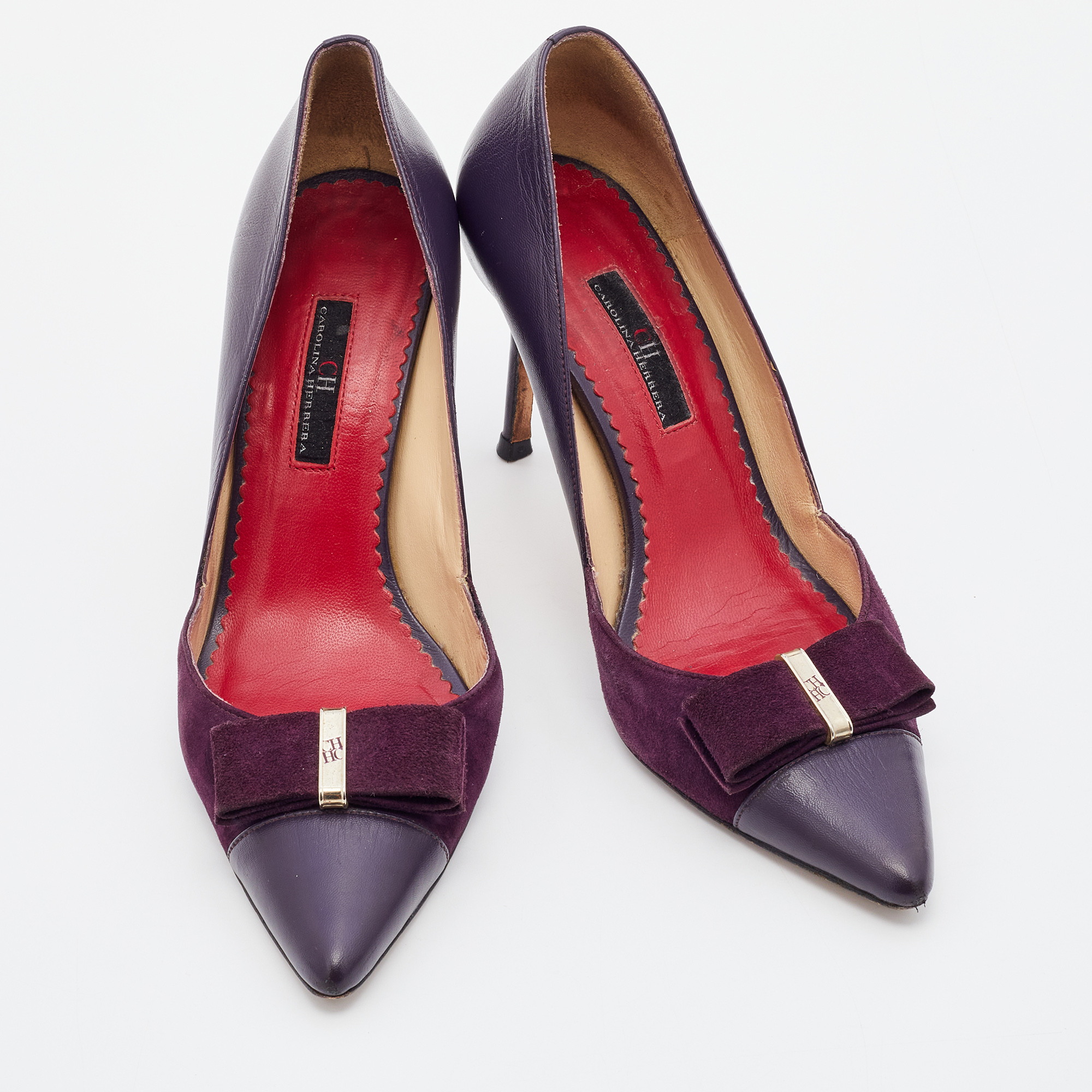 CH Carolina Herrera Purple Suede And Leather Pointed Cap Toe Pumps Size 37