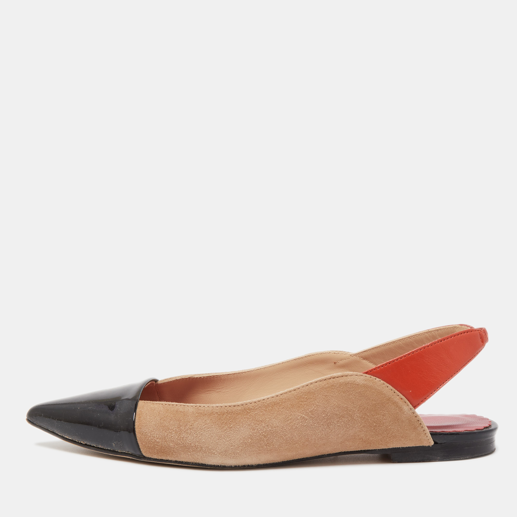Carolina Herrera Multicolor Suede And Leather Pointed Toe Slingback Flats Size 37