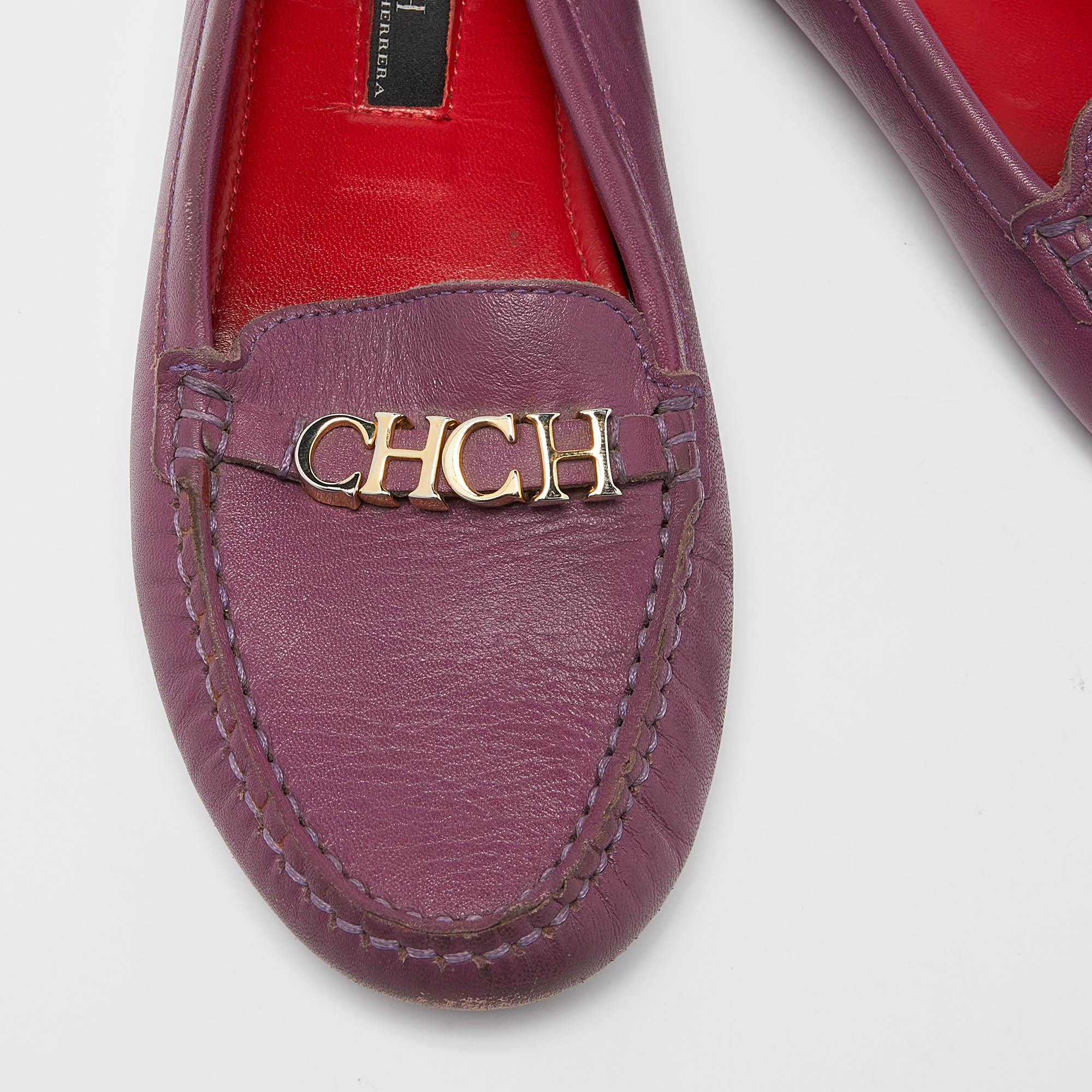 CH Carolina Herrera Purple Leather Logo Detail Loafers Size 37