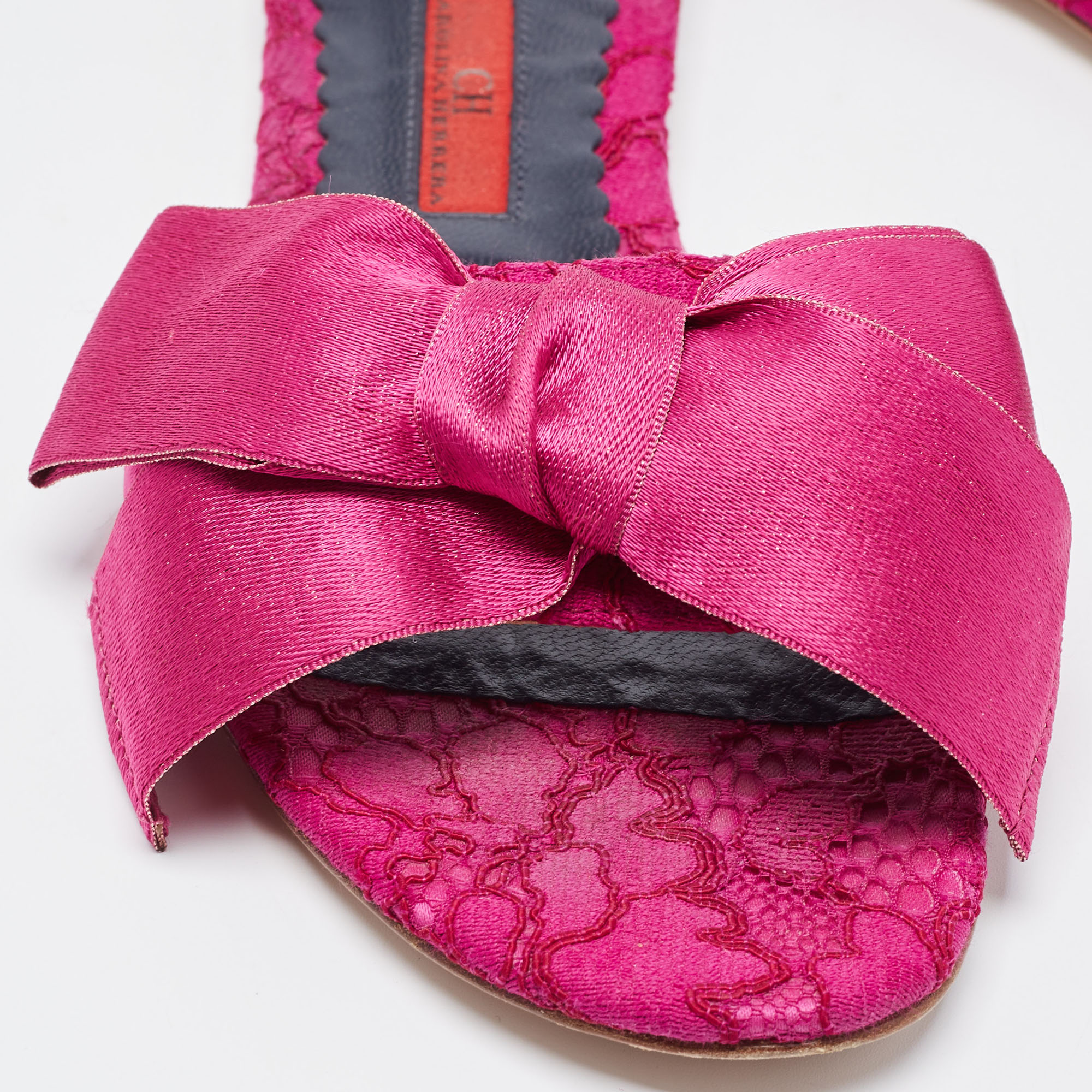 CH Carolina Herrera Purple Fabric Bow Flat Slides Size 37