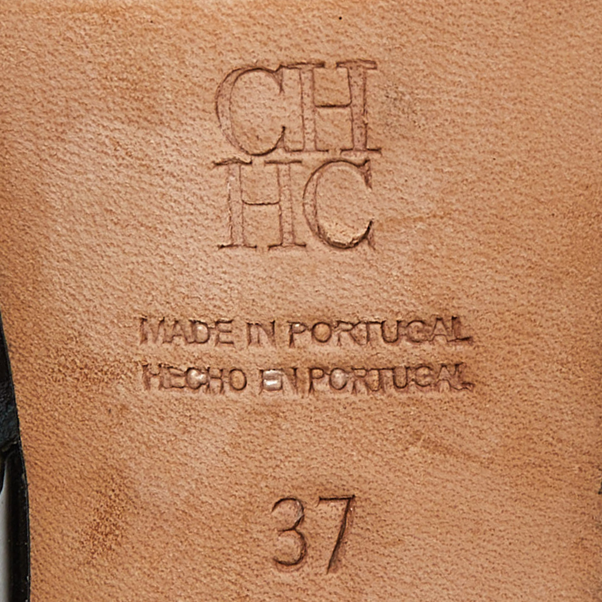 CH Carolina Herrera Black Leather Slingback Pumps Size 37