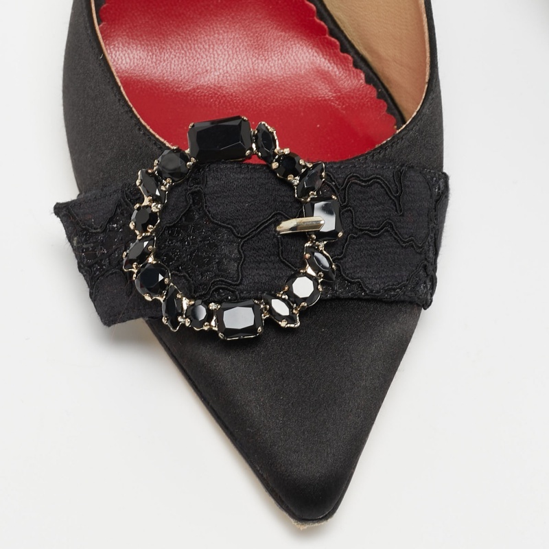 CH Carolina Herrera Black Satin Crystal Embellished Pointed Toe Pumps Size 39