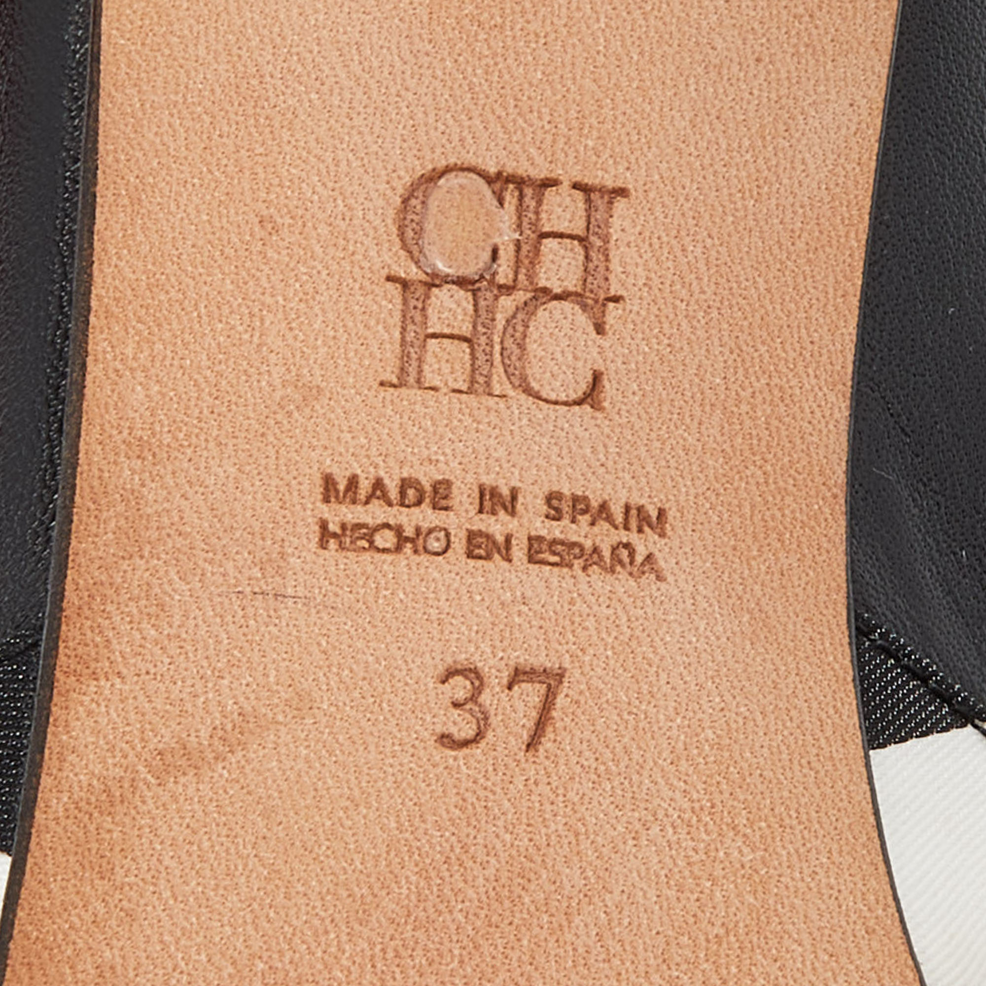 CH Carolina Herrera Black/White Leather Crystal Embellished Pointed Toe Pumps Size 37