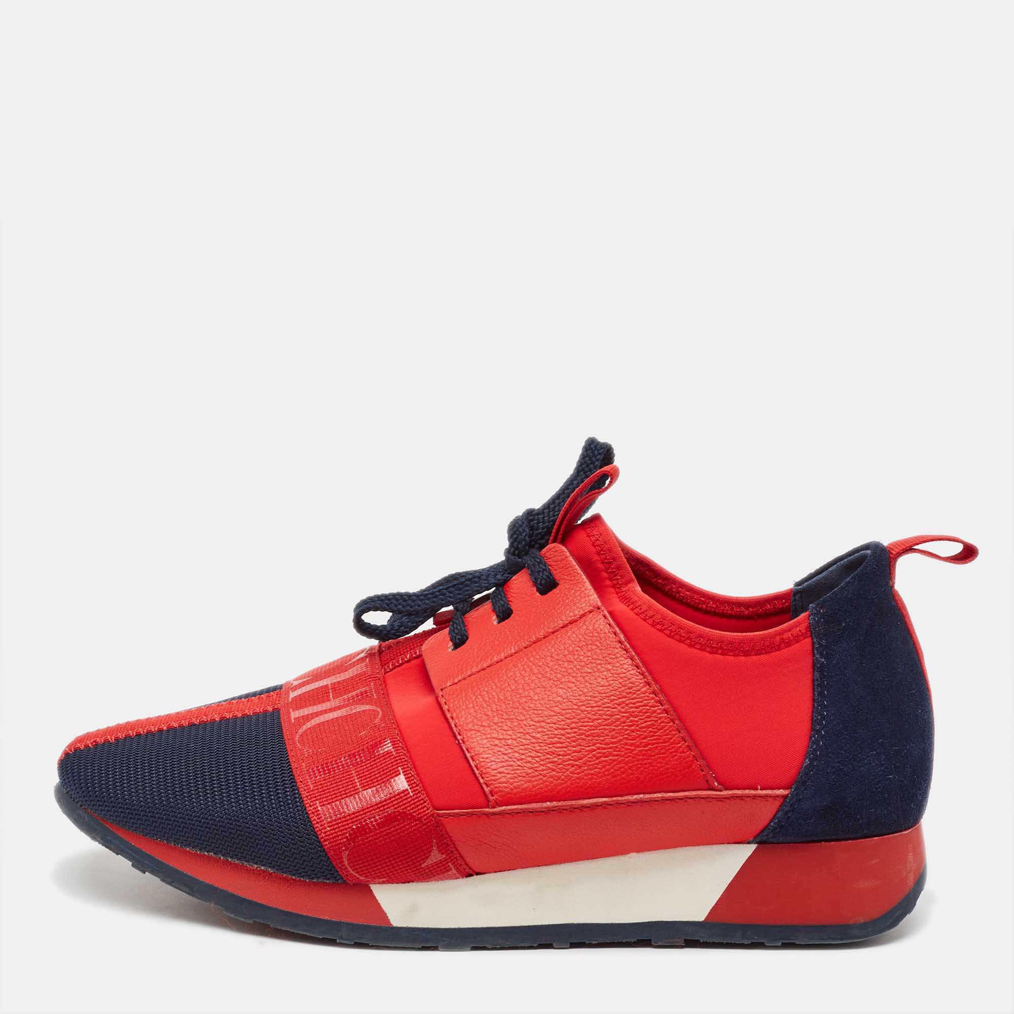 

CH Carolina Herrera Red/Navy Blue Leather and Suede Low Top Sneakers Size