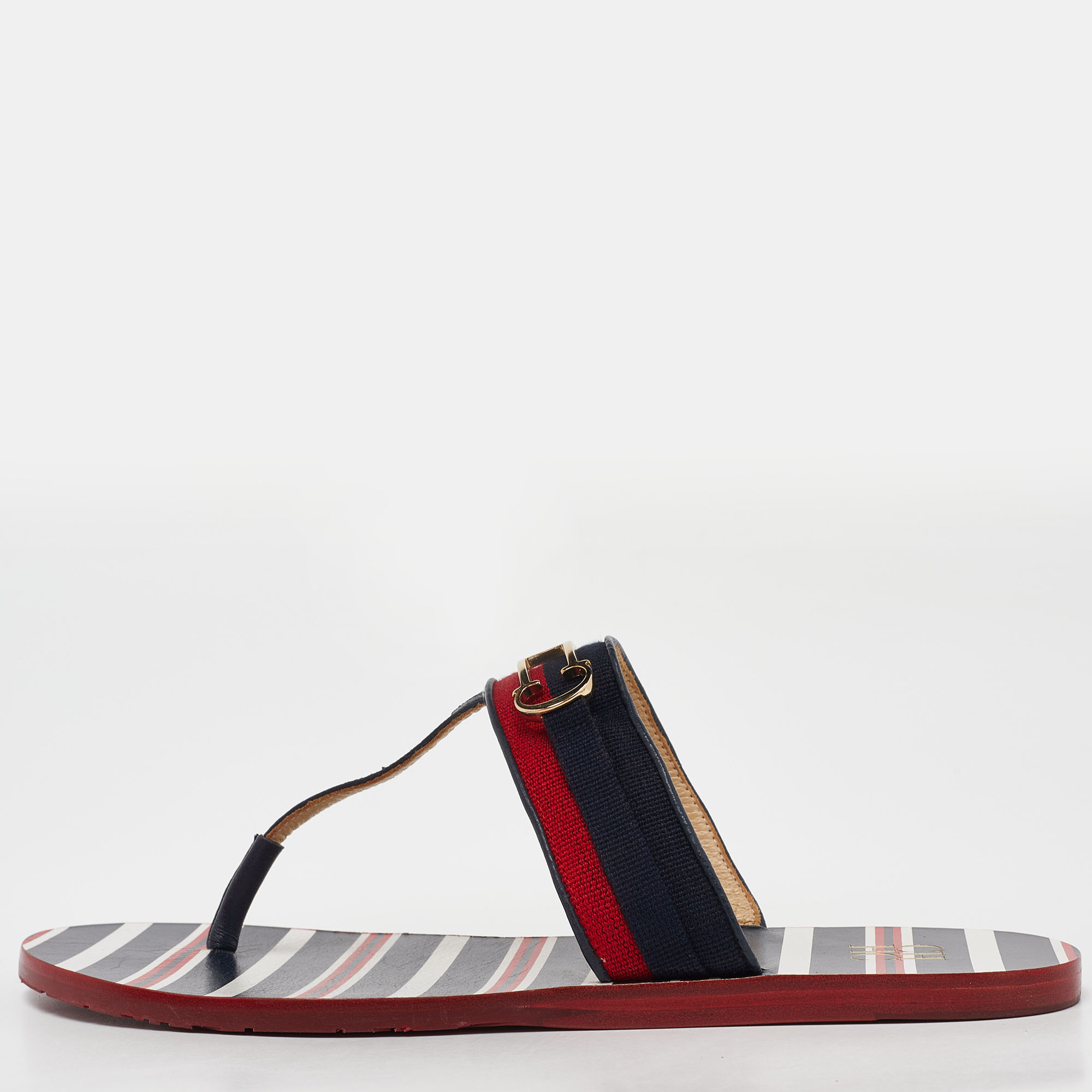 Ch carolina herrera multicolor canvas and leather thong flats size 38