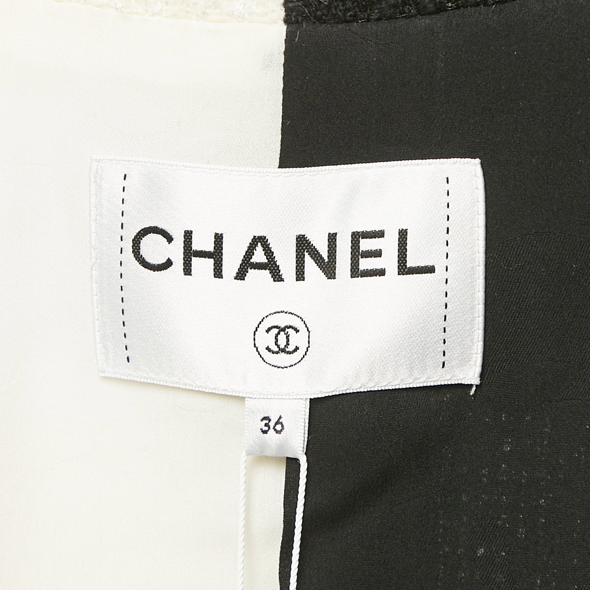 Chanel White/Black Tweed Button Front Jacket S