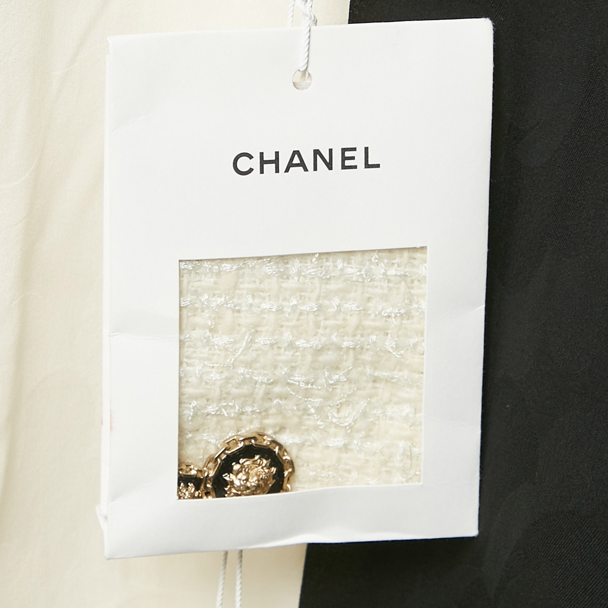 Chanel White/Black Tweed Button Front Jacket S