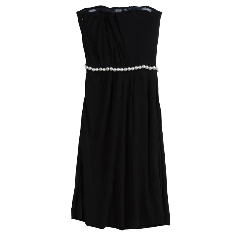 Image of Chanel Black Knit Pearl Embellished Strapless Dress S