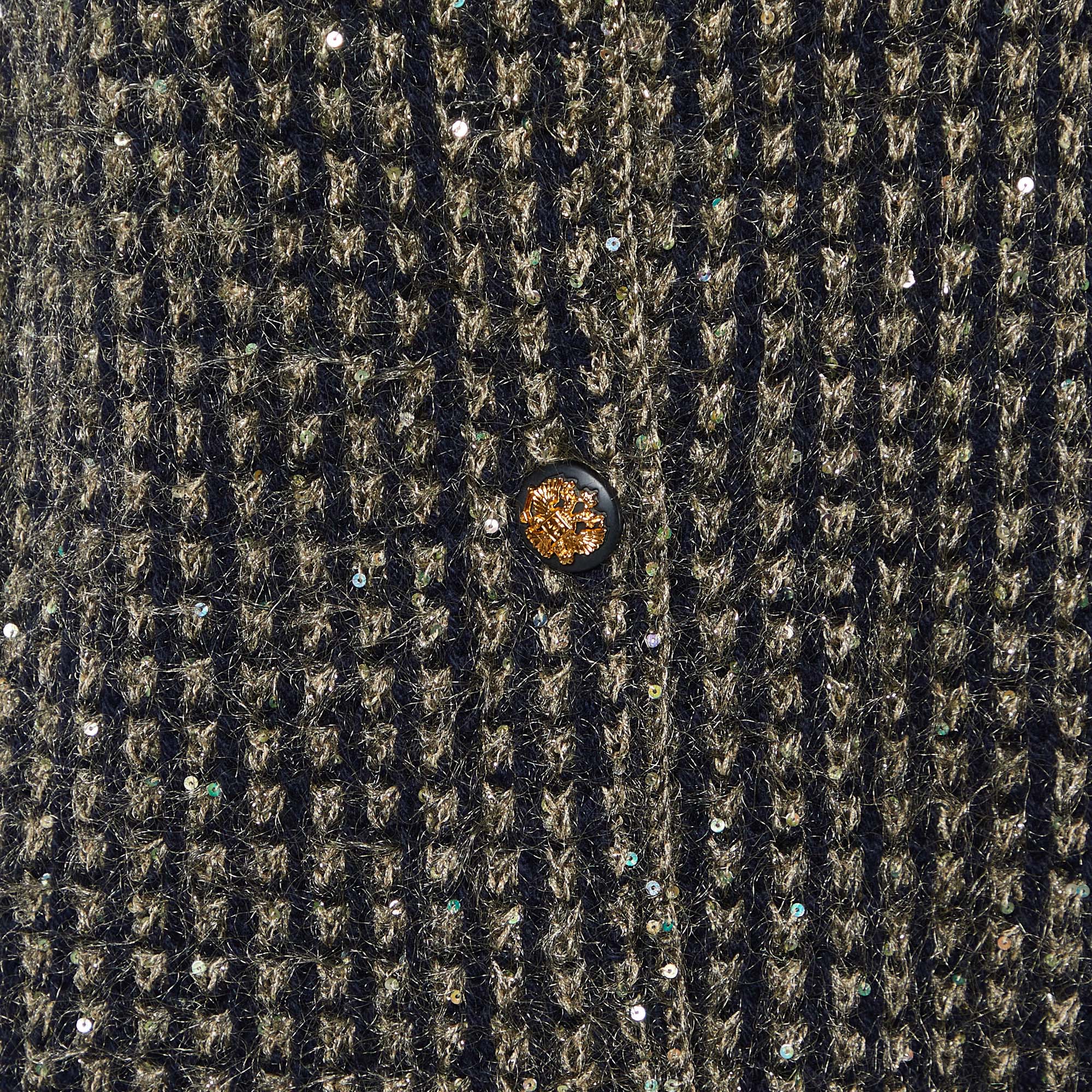 Chanel Black/Metallic Lurex Knit Buttoned Long Cardigan Coat L