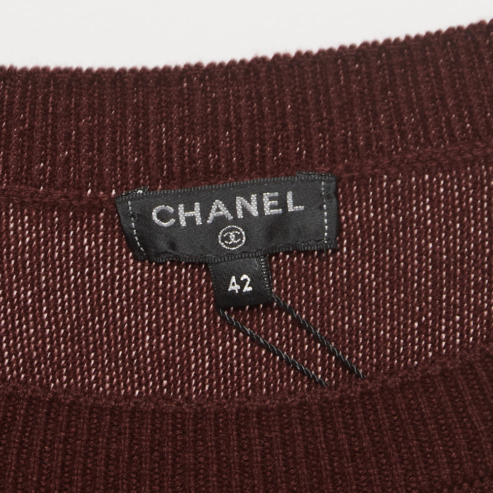 Chanel Burgundy Striped Cashmere Sweater Dress L