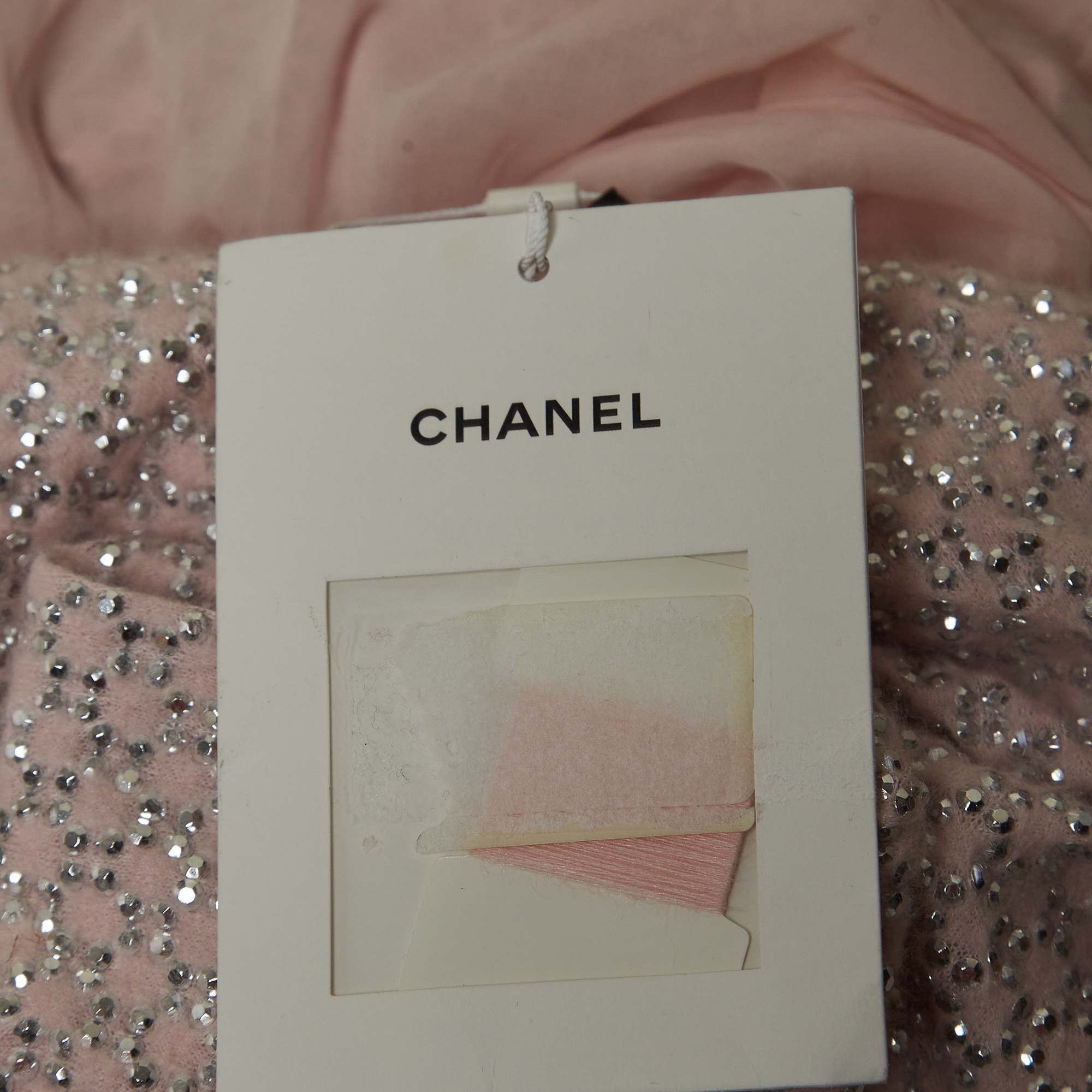 Chanel Pink Rhinestone Embellished Angora Wool Mini Dress M
