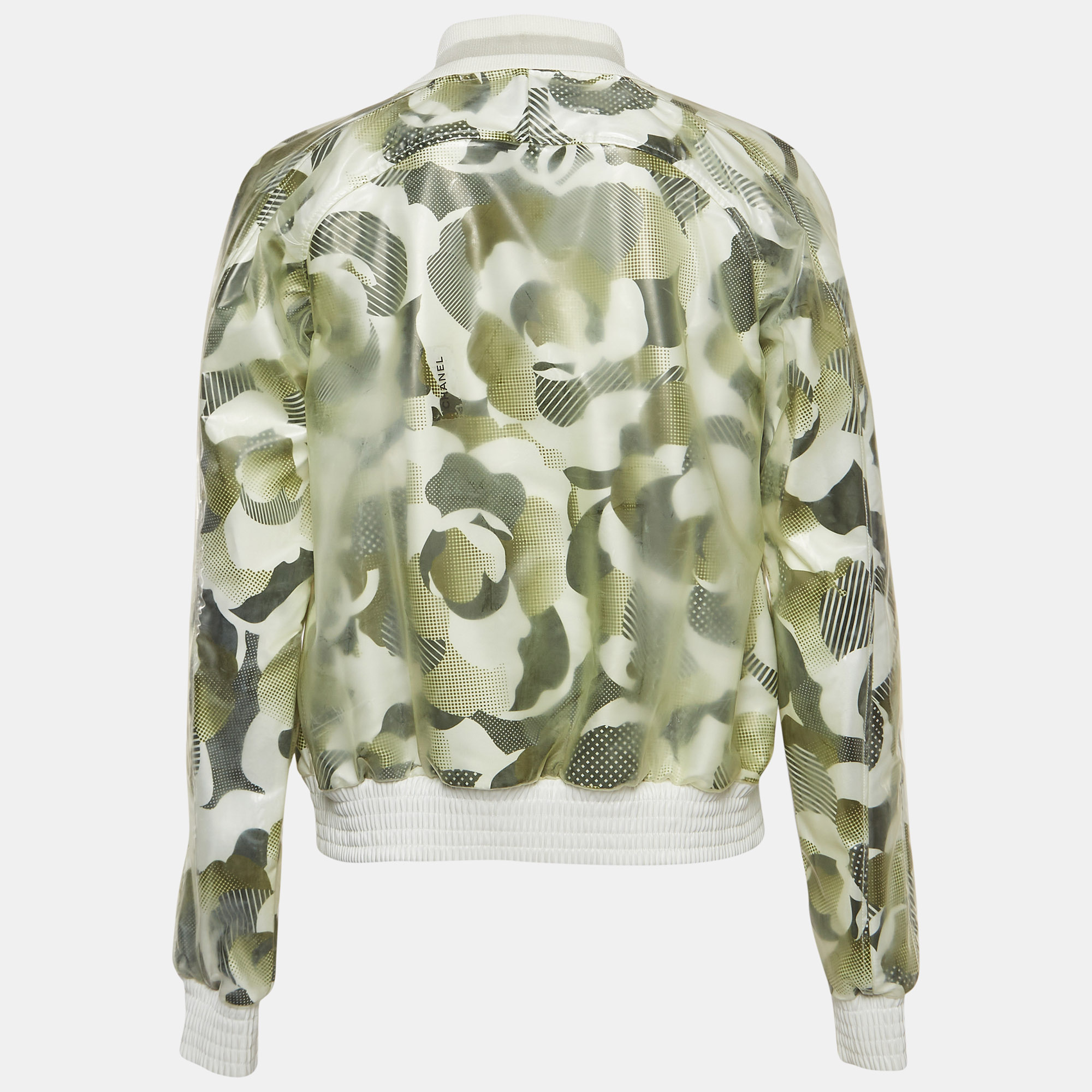 Chanel Dark Green Printed Synthetic Vinyl Bomber Jacket M