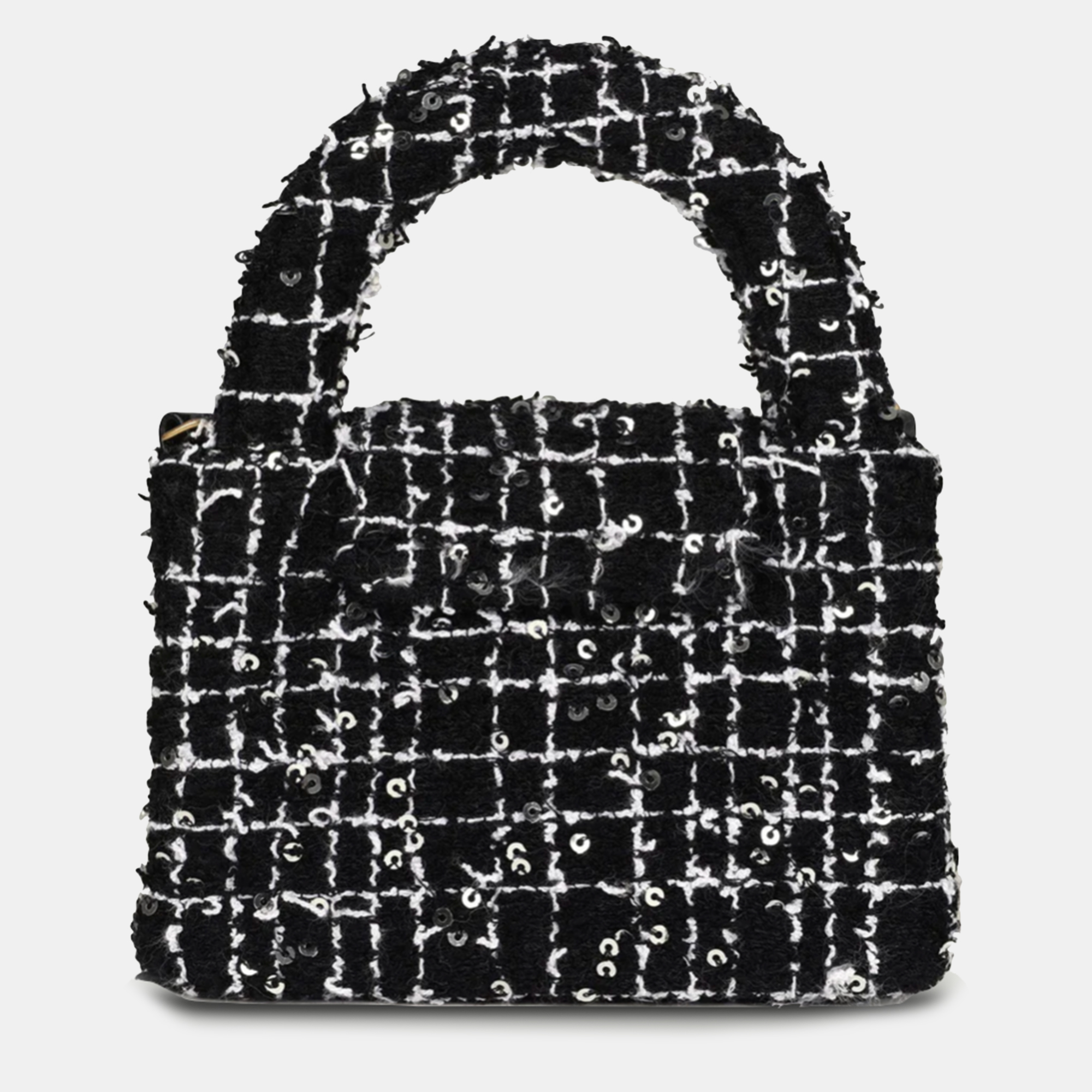 Chanel Black, White & Silver Tweed Nano Kelly Shopper Bag