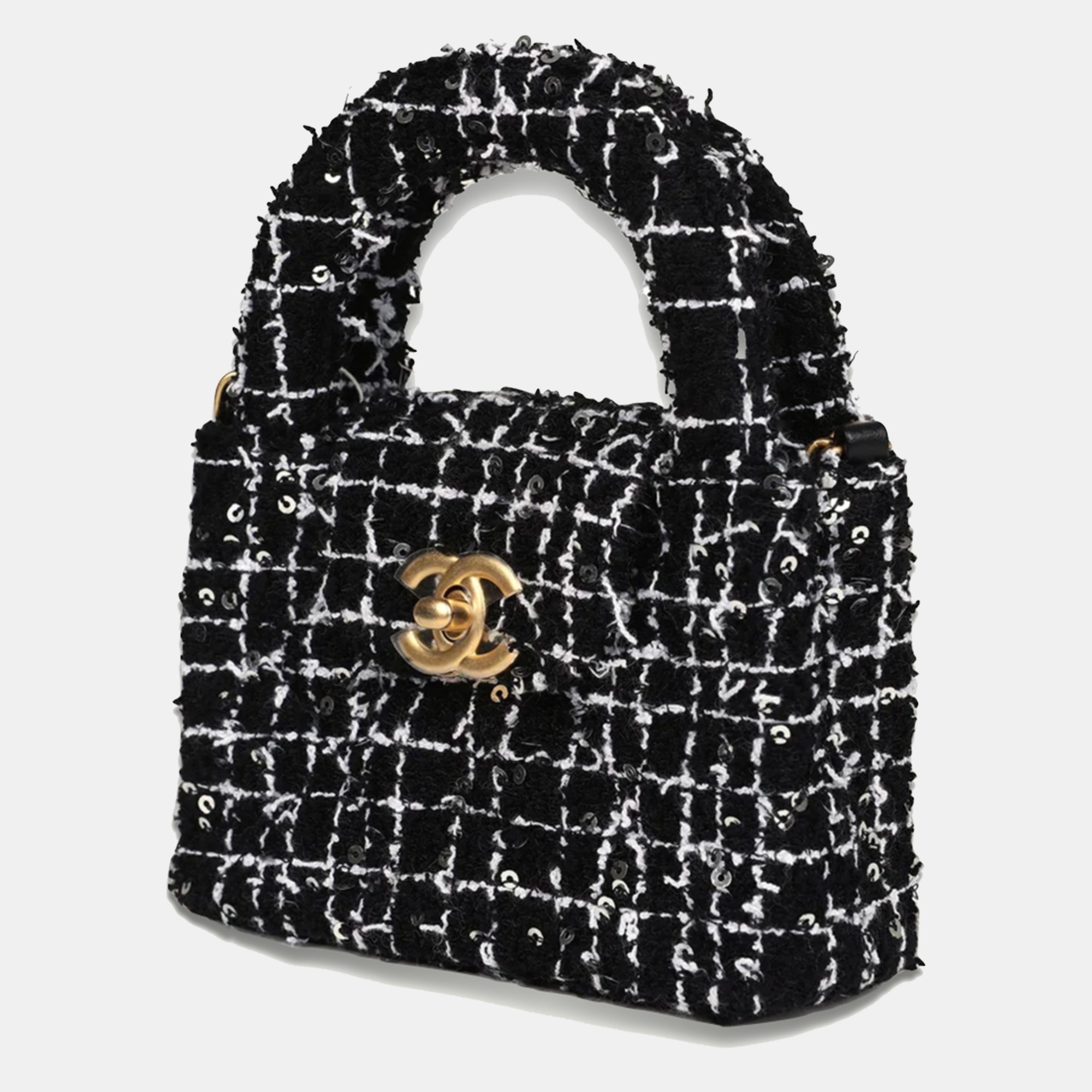 Chanel Black, White & Silver Tweed Nano Kelly Shopper Bag