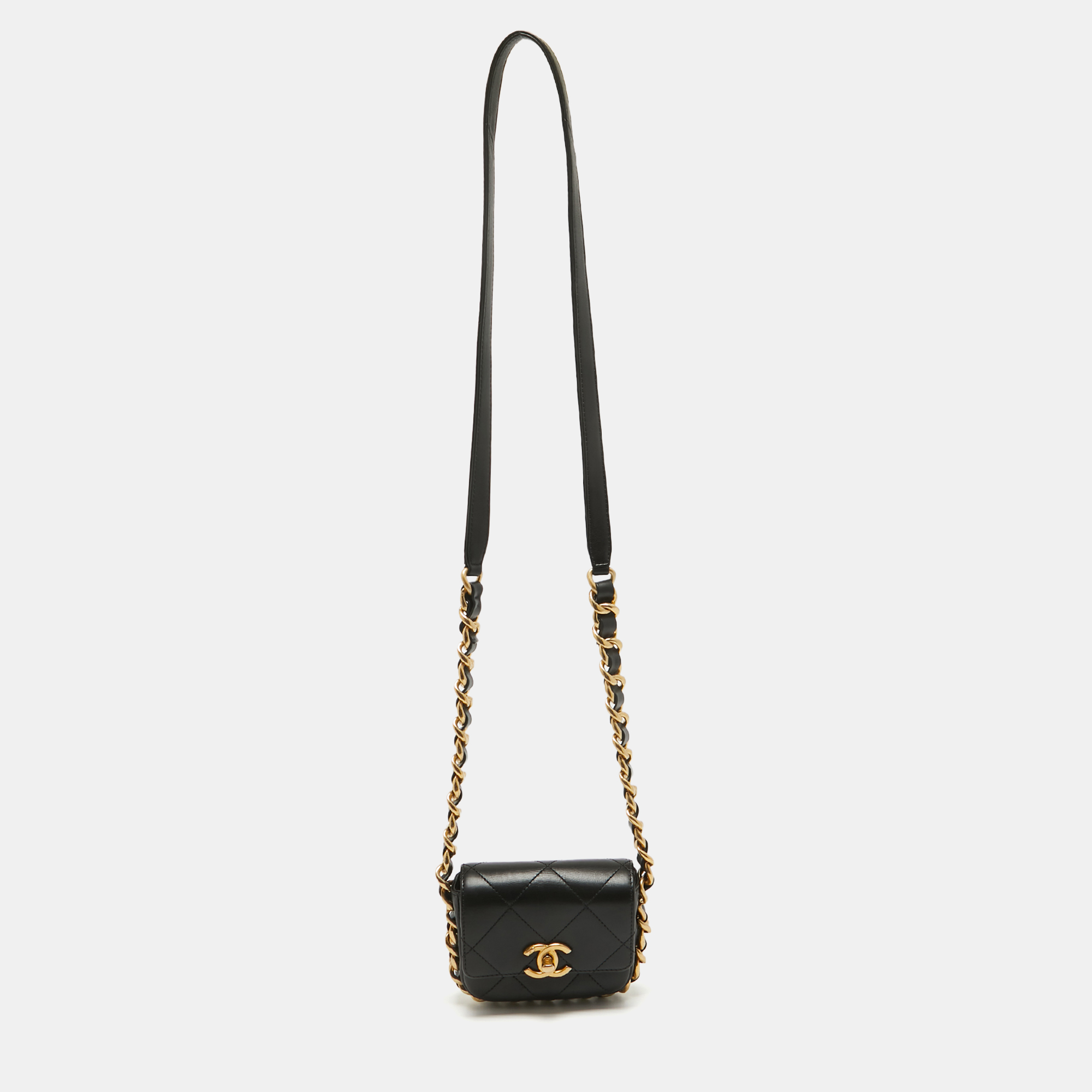 Chanel Black Quilted Leather Mini Framing Chain Flap Bag