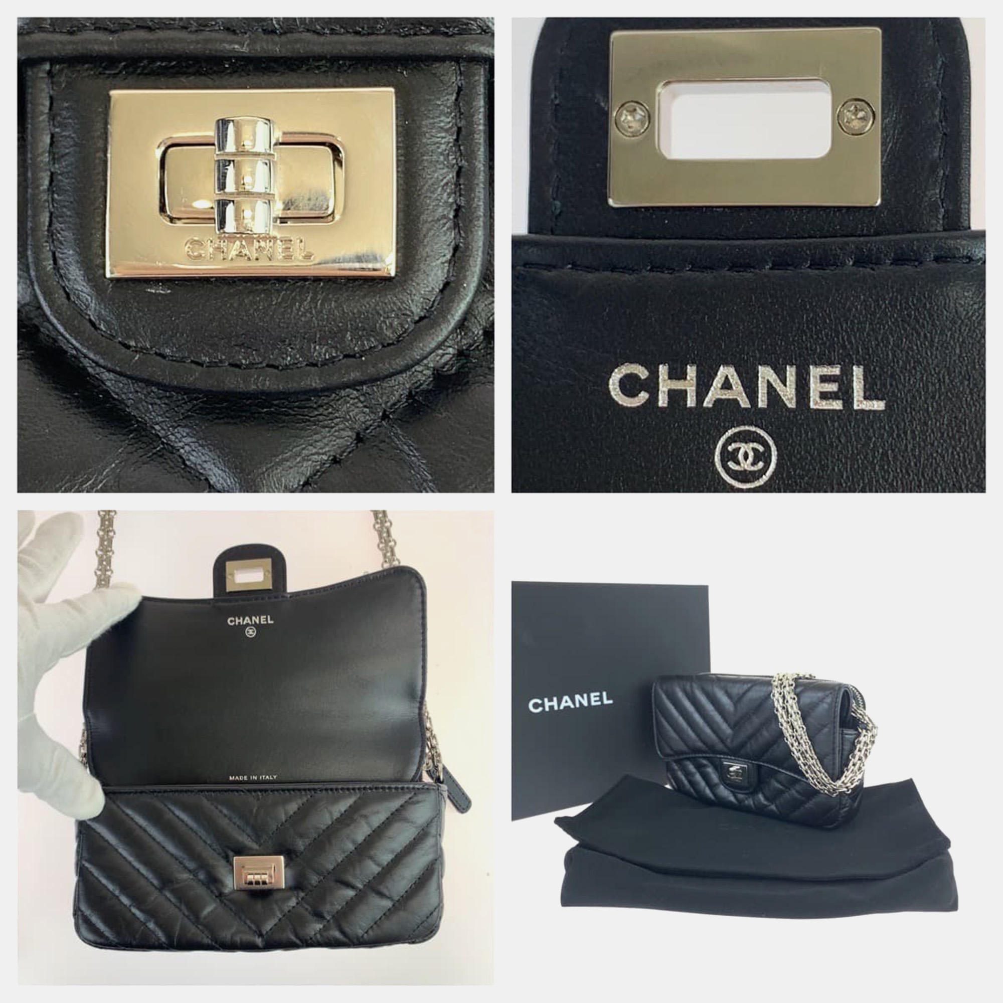 Chanel Black Lambskin Leather Chevron Turn Lock Flap Shoulder Bag