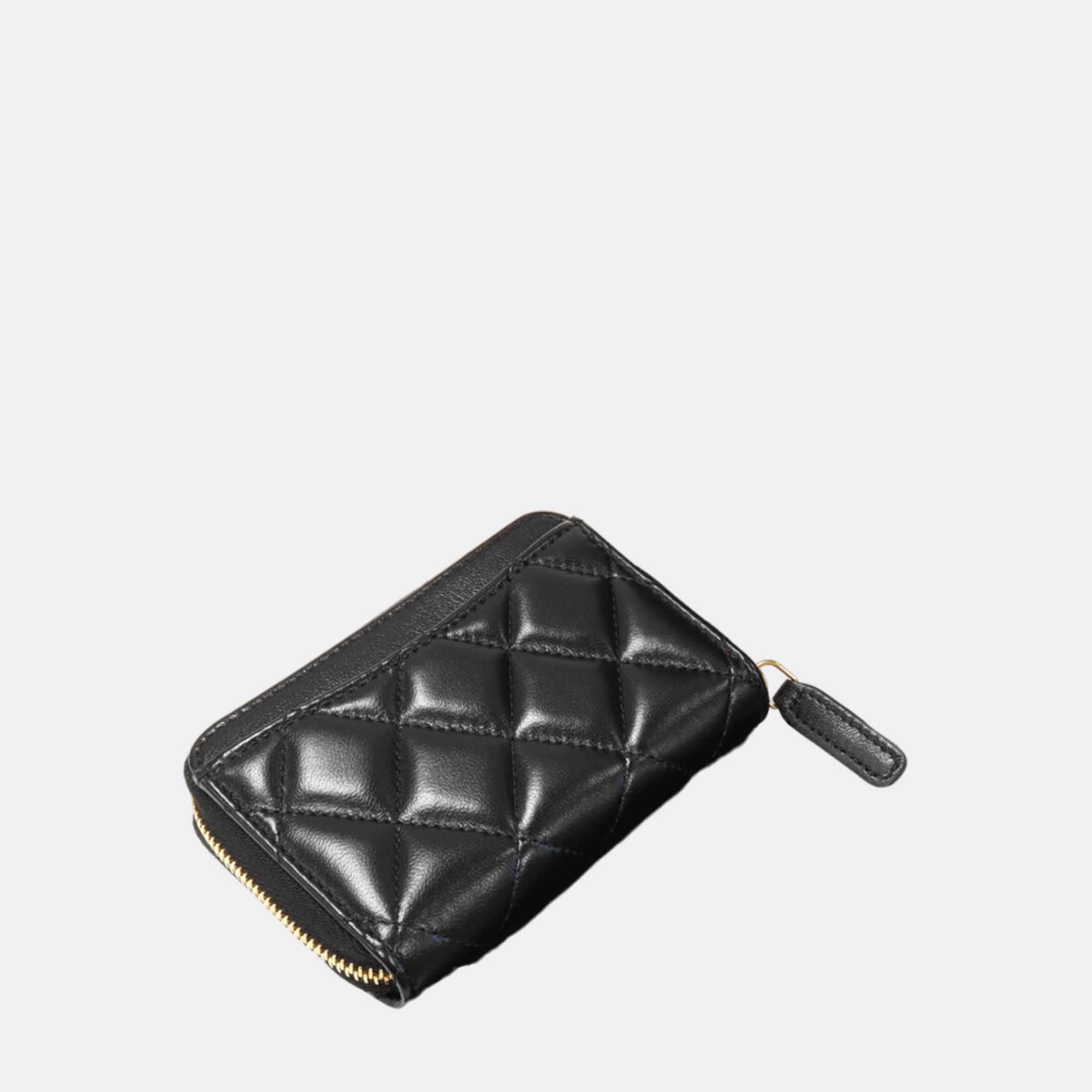 Chanel  Black Lambskin Leather Classic Zip Coin Case