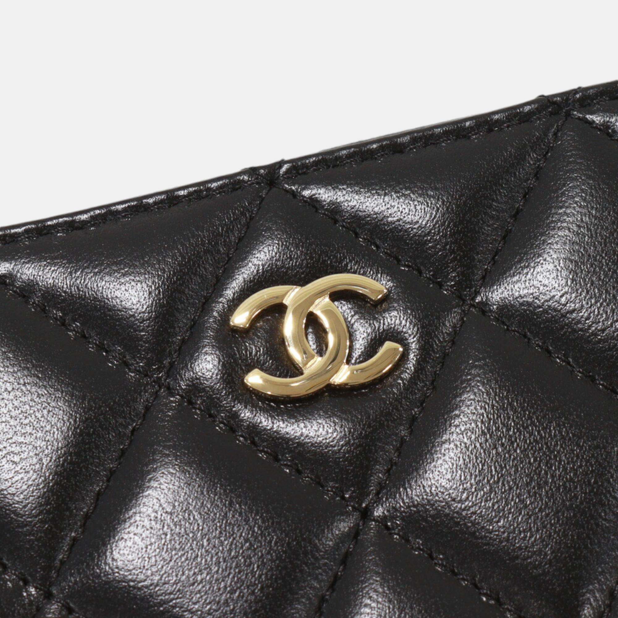 Chanel  Black Lambskin Leather Classic Zip Coin Case