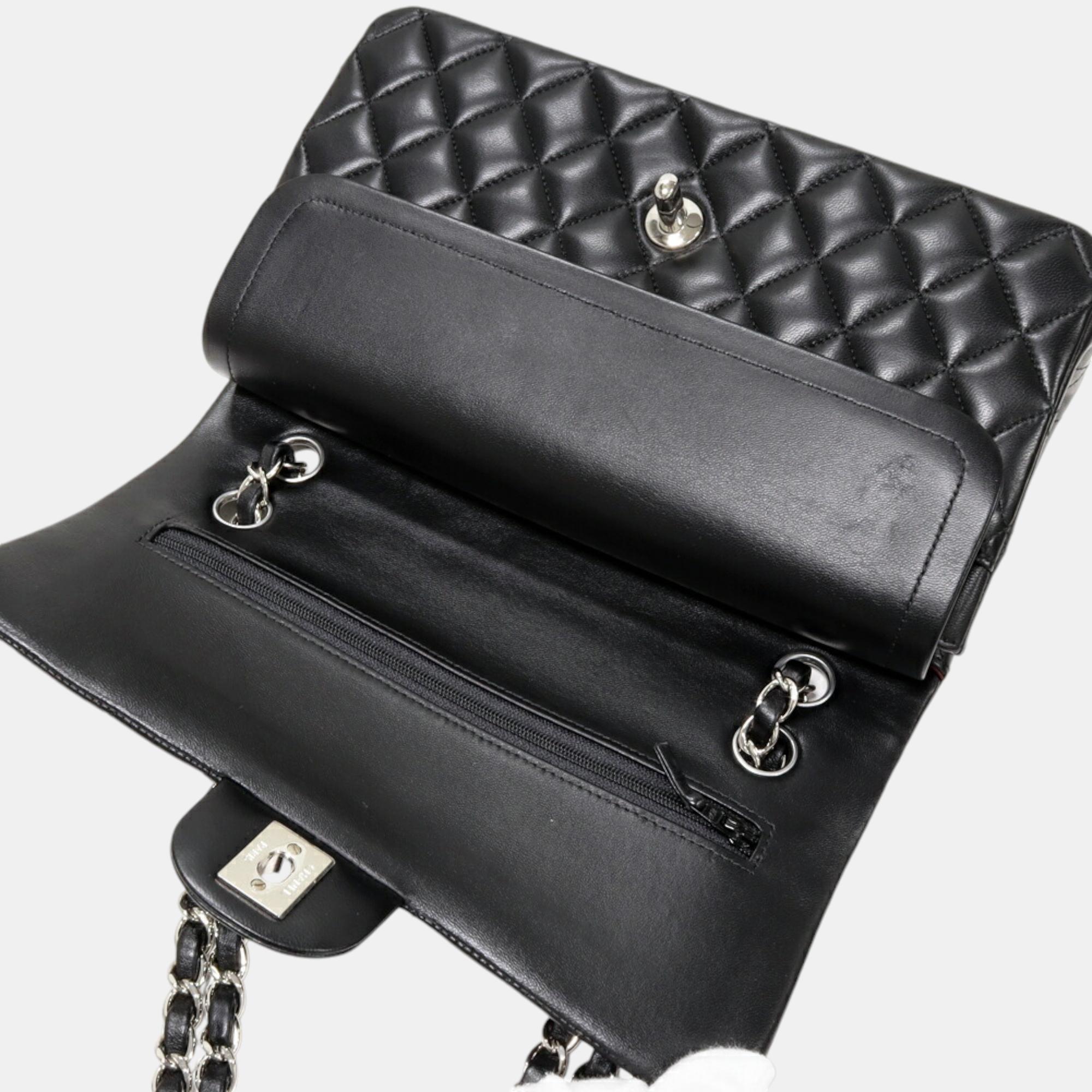 Chanel Black Leather Classic Double Flap Medium Shoulder Bag