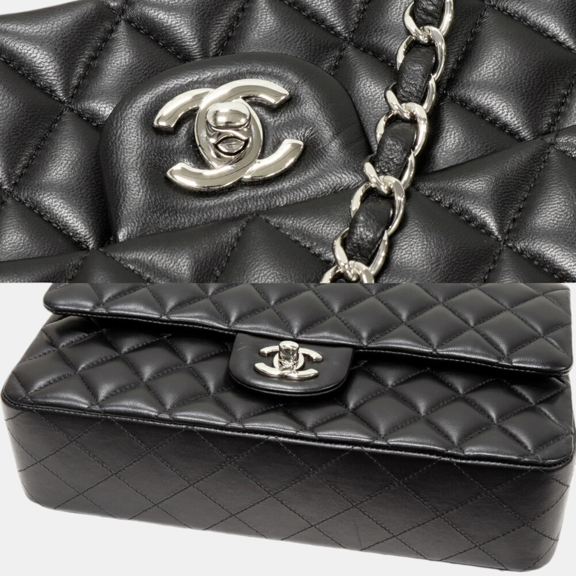 Chanel Black Leather Classic Double Flap Medium Shoulder Bag