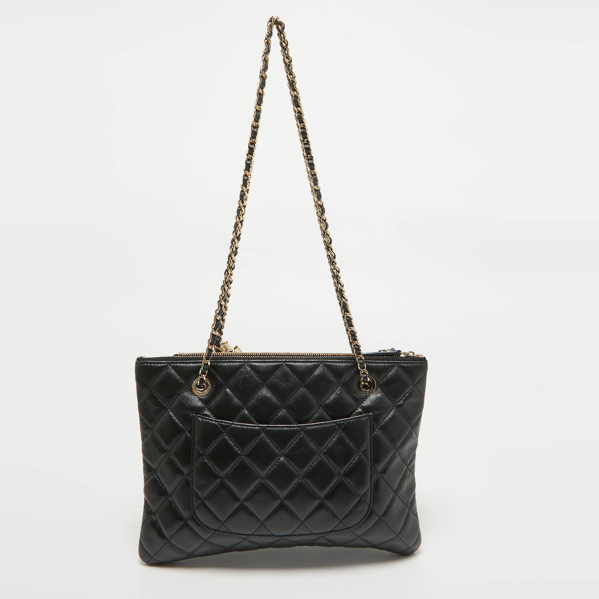 Chanel Black Quilted Leather Double Zip Crossbody Pouch