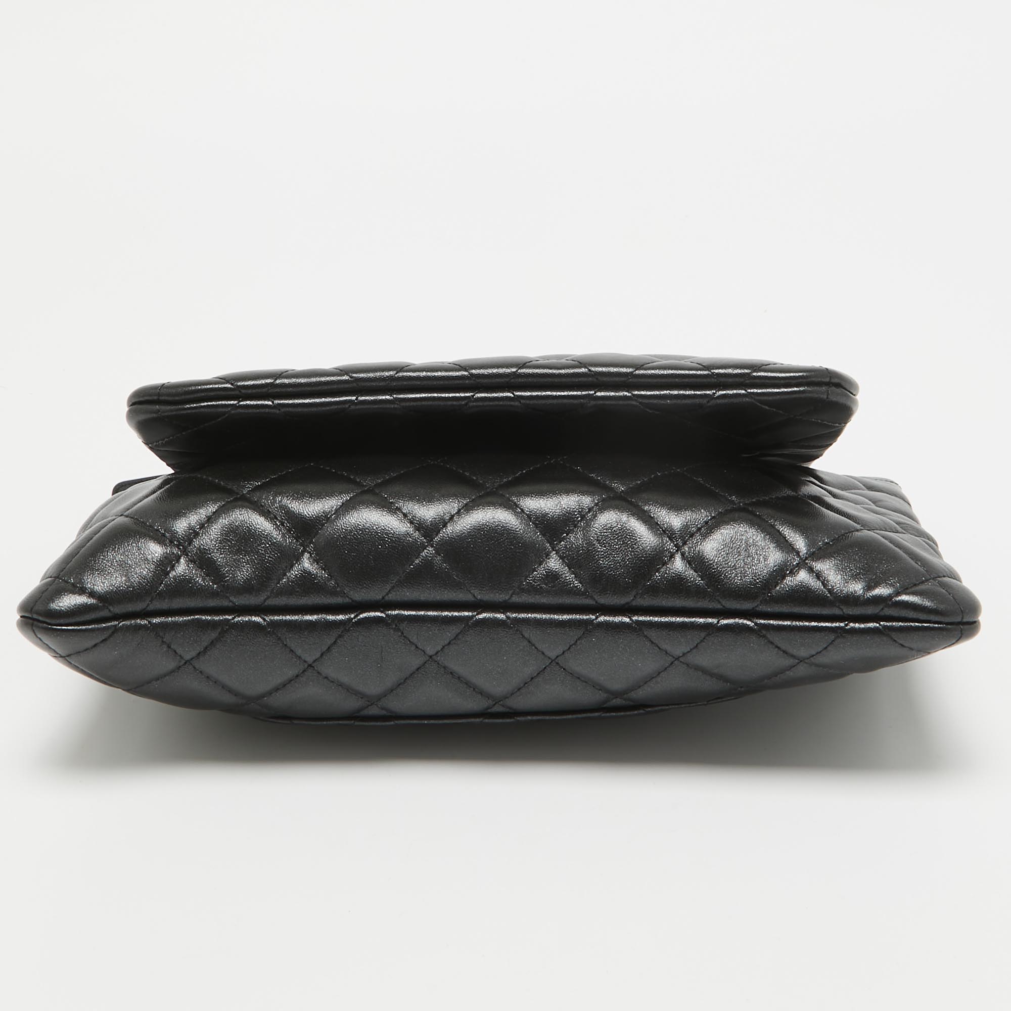 Chanel Black Quilted Leather Double Zip Crossbody Pouch