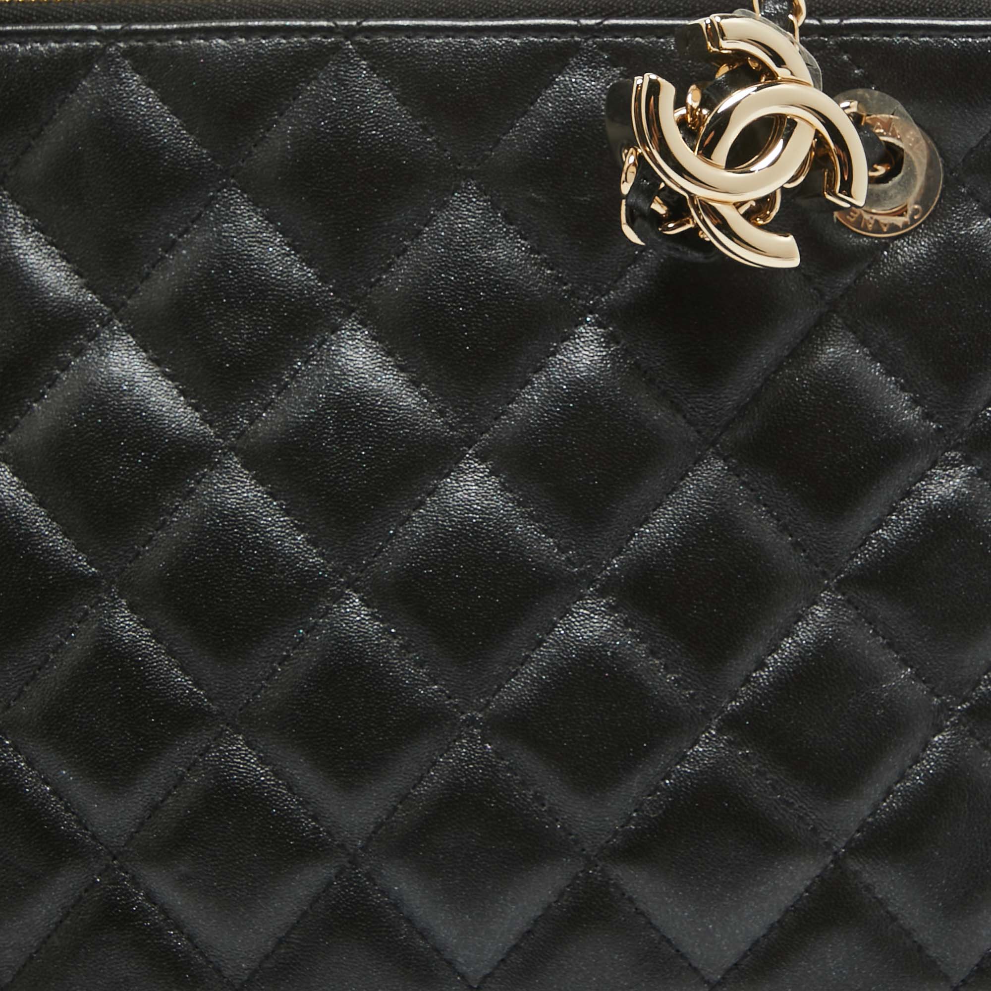 Chanel Black Quilted Leather Double Zip Crossbody Pouch