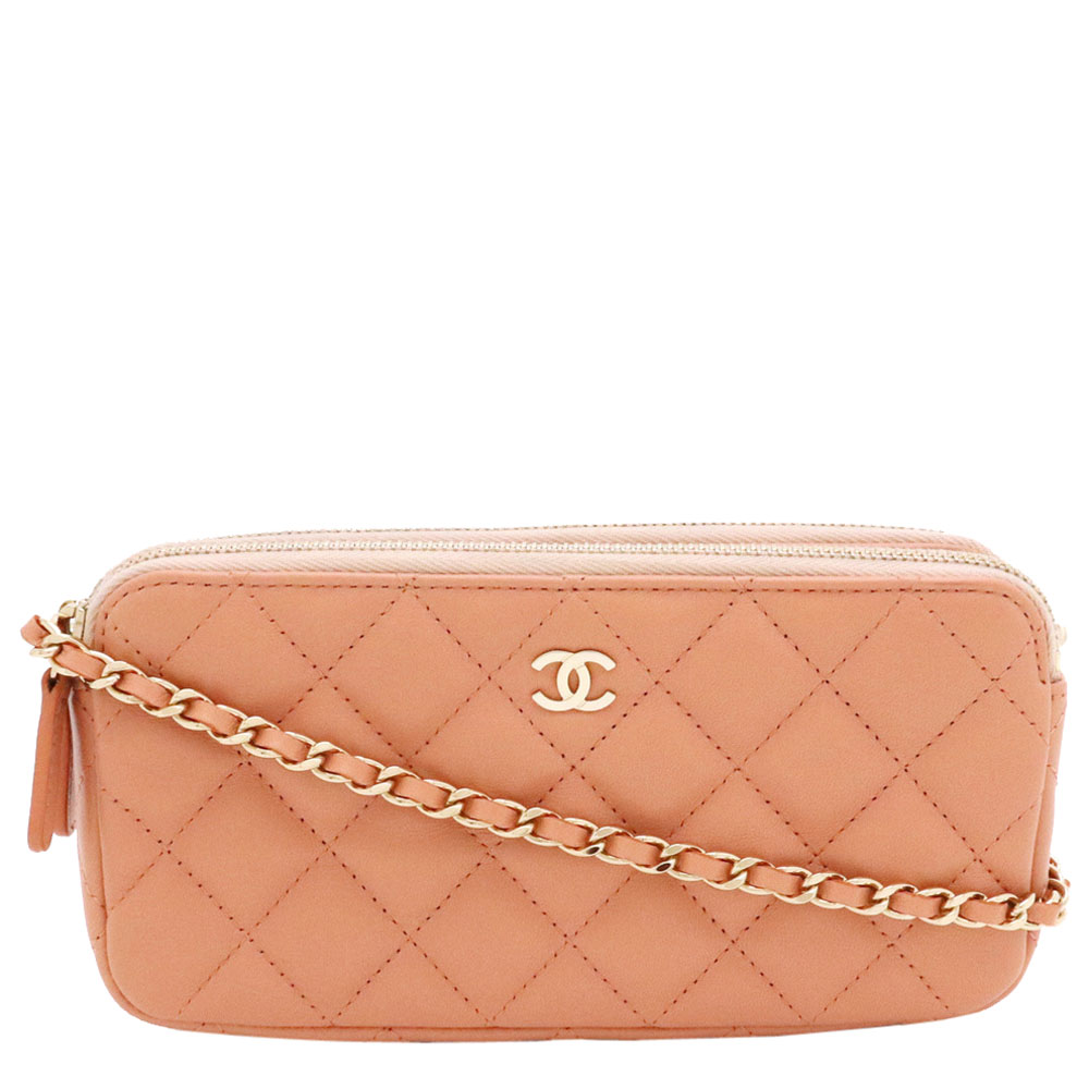 Chanel Salmon Pink Quilted Leather Chain Wallet Shoulder Bag