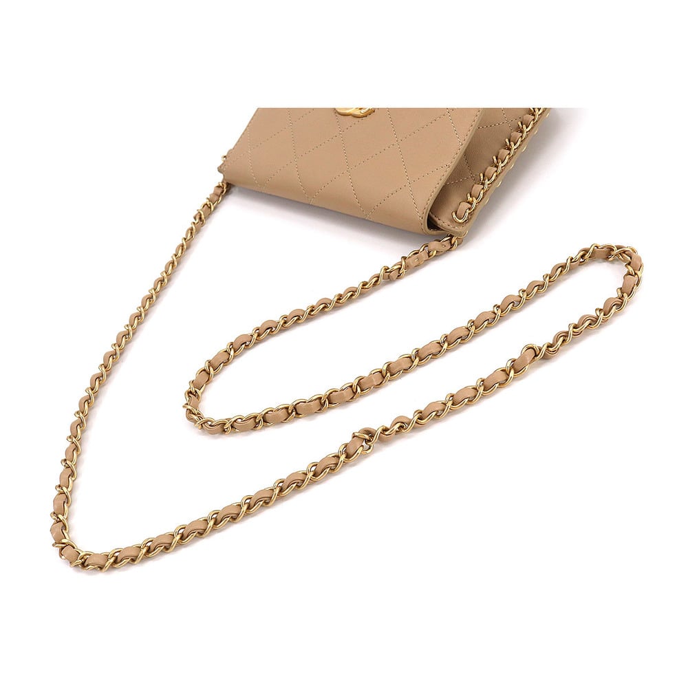 Chanel Beige Leather Small Pearl Chain CC Hobo Bag