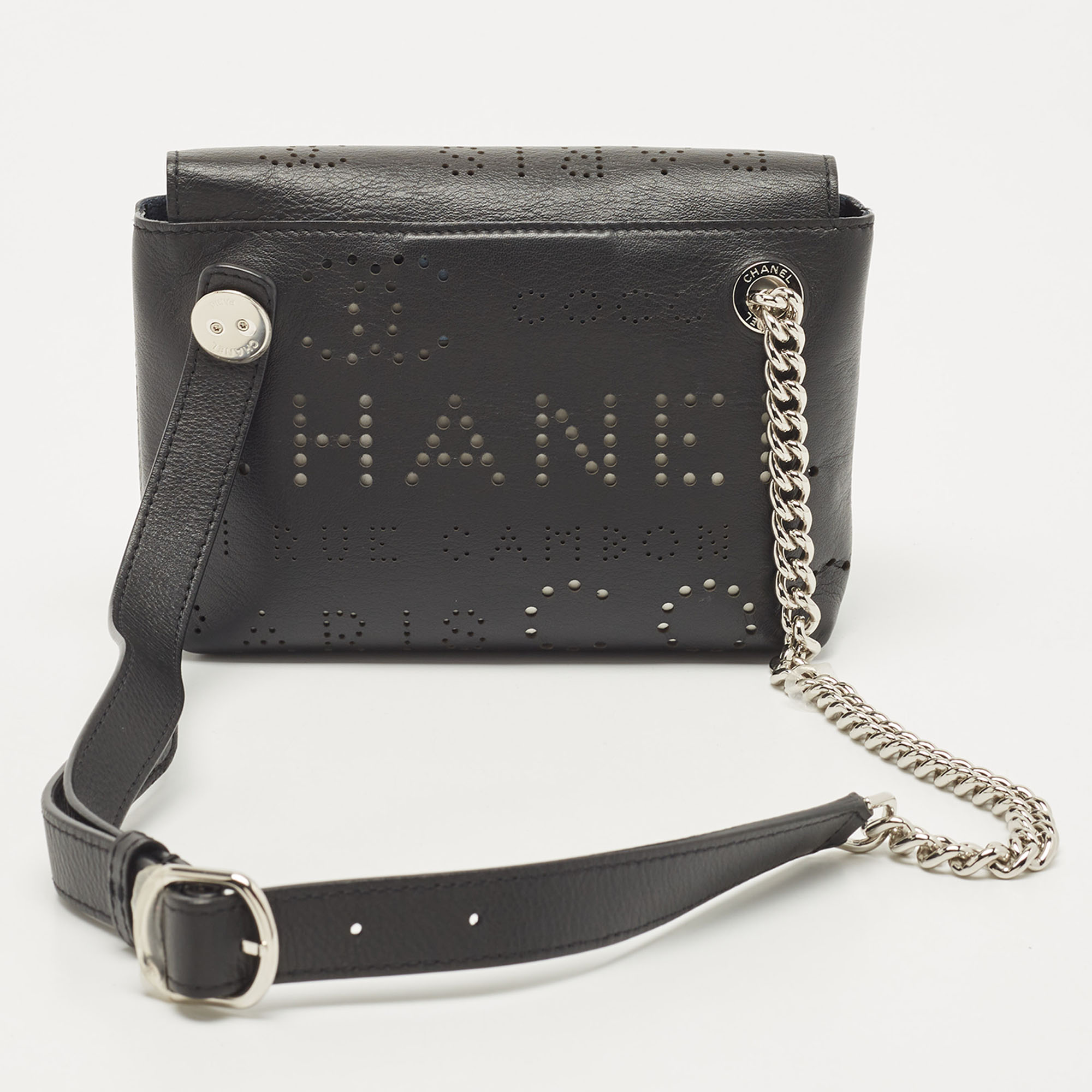 Chanel Black Leather Logo Eyelets Belt Bag